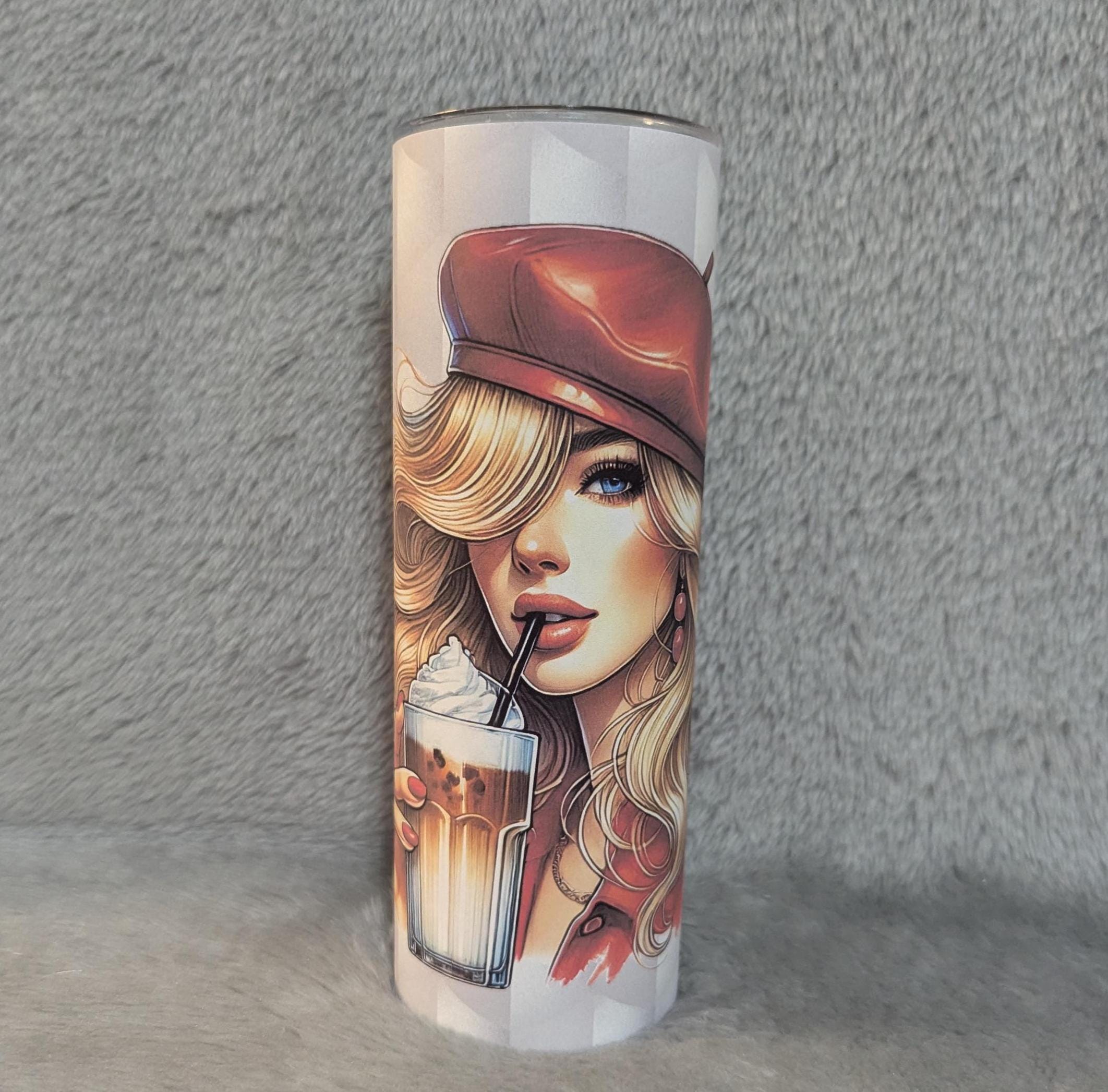 Fueled By Coffee and Anxiety Girl Tumbler 20oz With Reusable Straw, Can Be Personalized