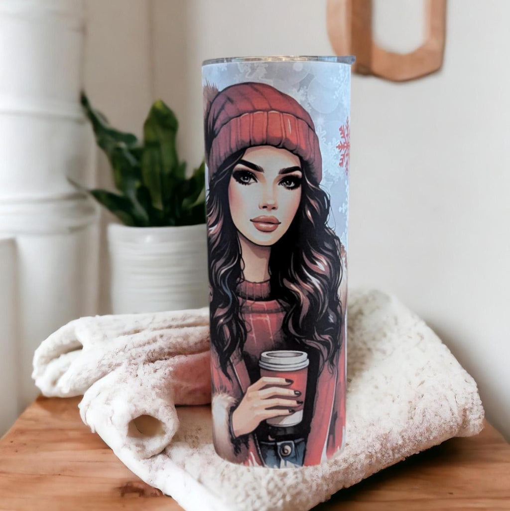 Tis The Season Girl Tumbler 20oz With Reusable Straw, Can Be Personalized