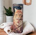 Cat Tumbler with Embroidered Orange Tabby Cat Design 20oz With Reusable Straw, Can Be Personalized