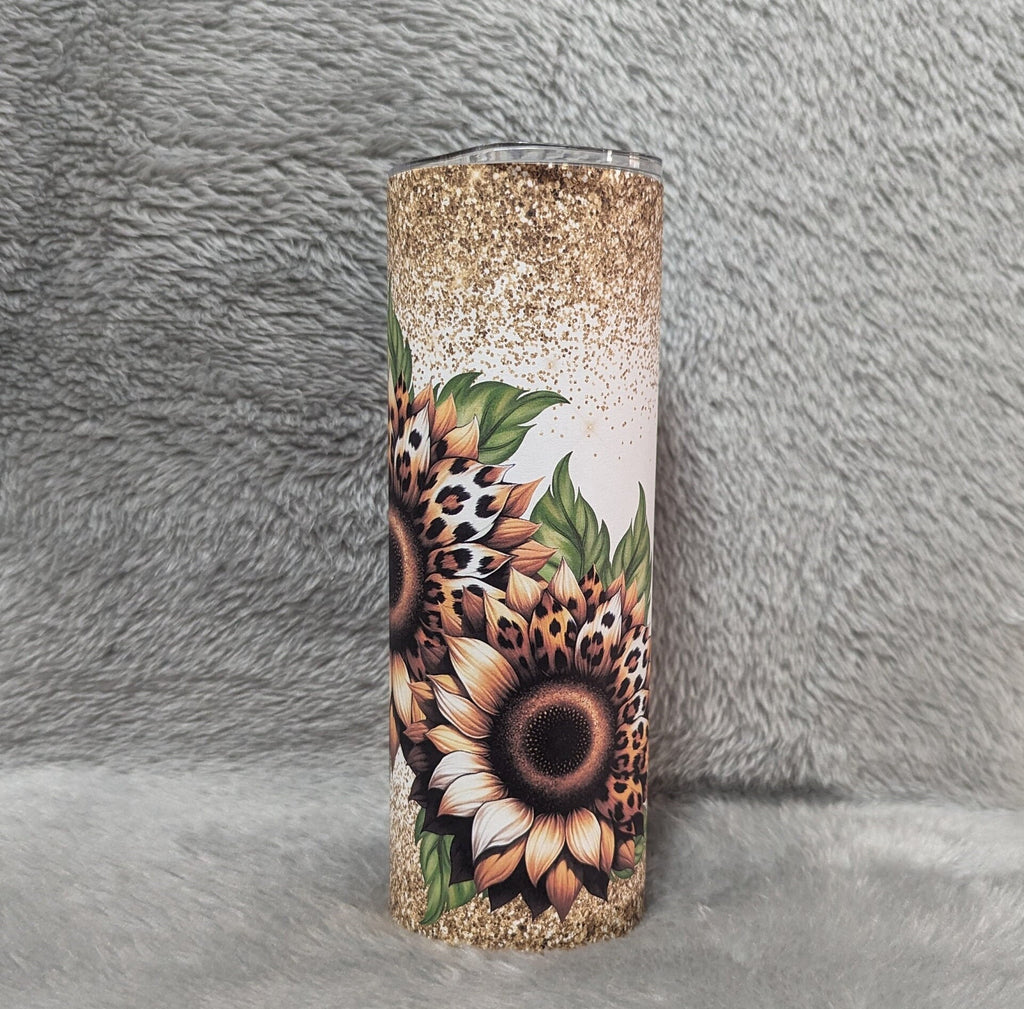 Sunflower Tumbler with A Glitter Design  20oz With Reusable Straw, Can Be Personalized
