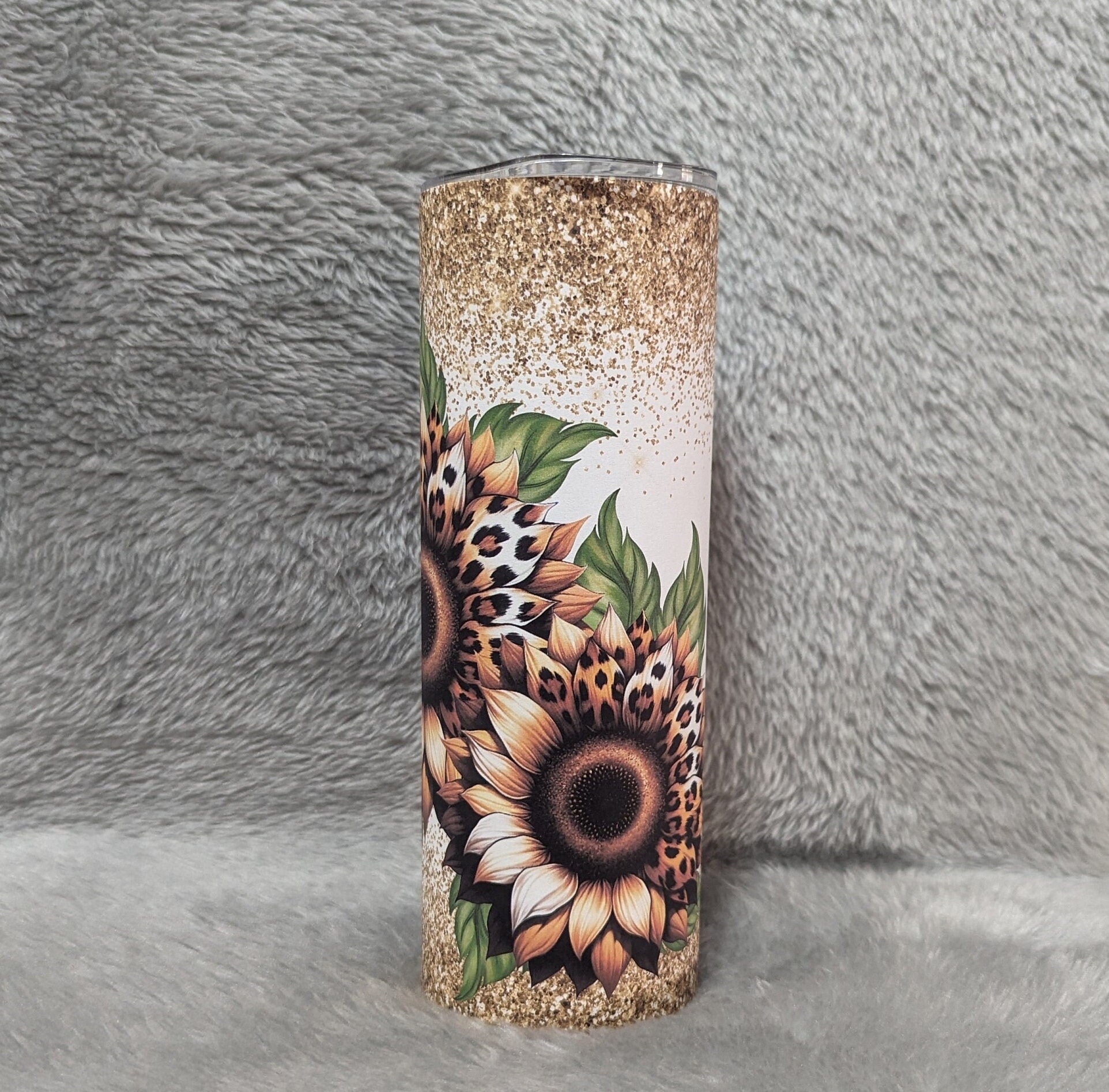 Sunflower Tumbler with A Glitter Design  20oz With Reusable Straw, Can Be Personalized