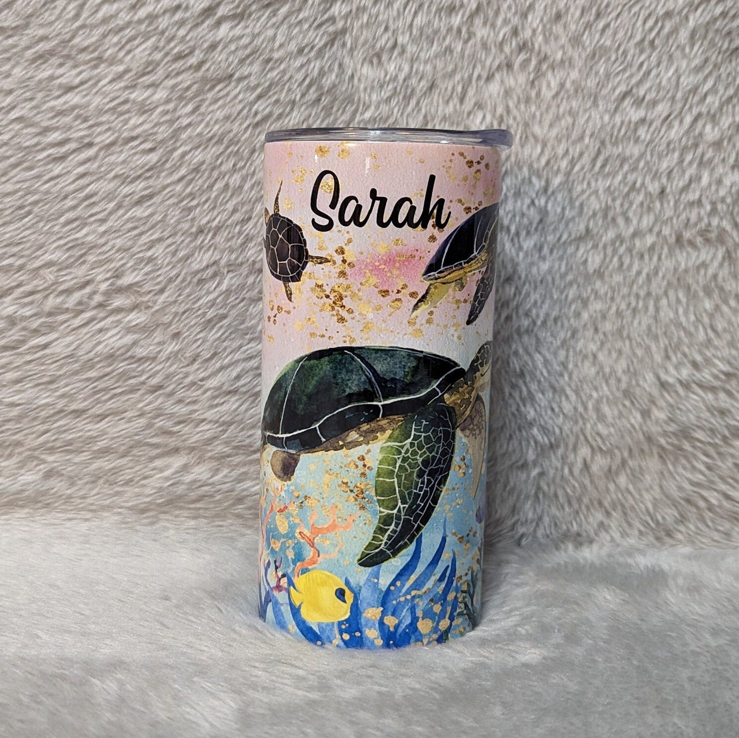 Kids Turtle Tumbler 15oz With Reusable Straw, Can Be Personalized