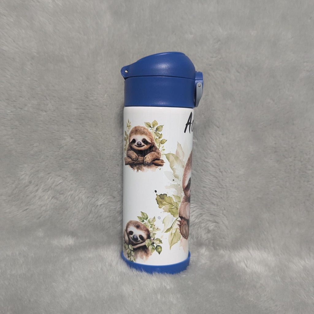 Cute Kids Sloth Water Bottle 12oz With Reusable Straw Can Be Personalized