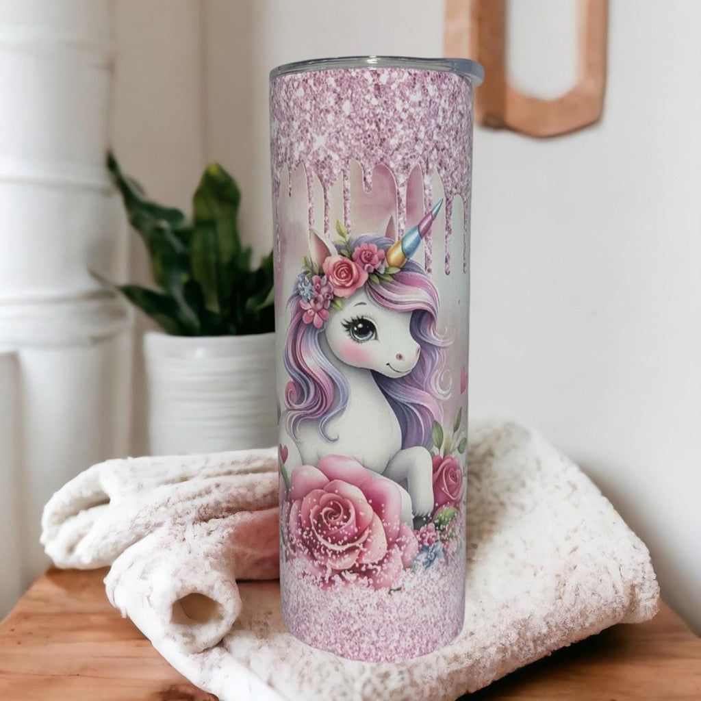 Unicorn Tumbler with A Glitter Design 20oz With Reusable Straw, Can Be Personalized