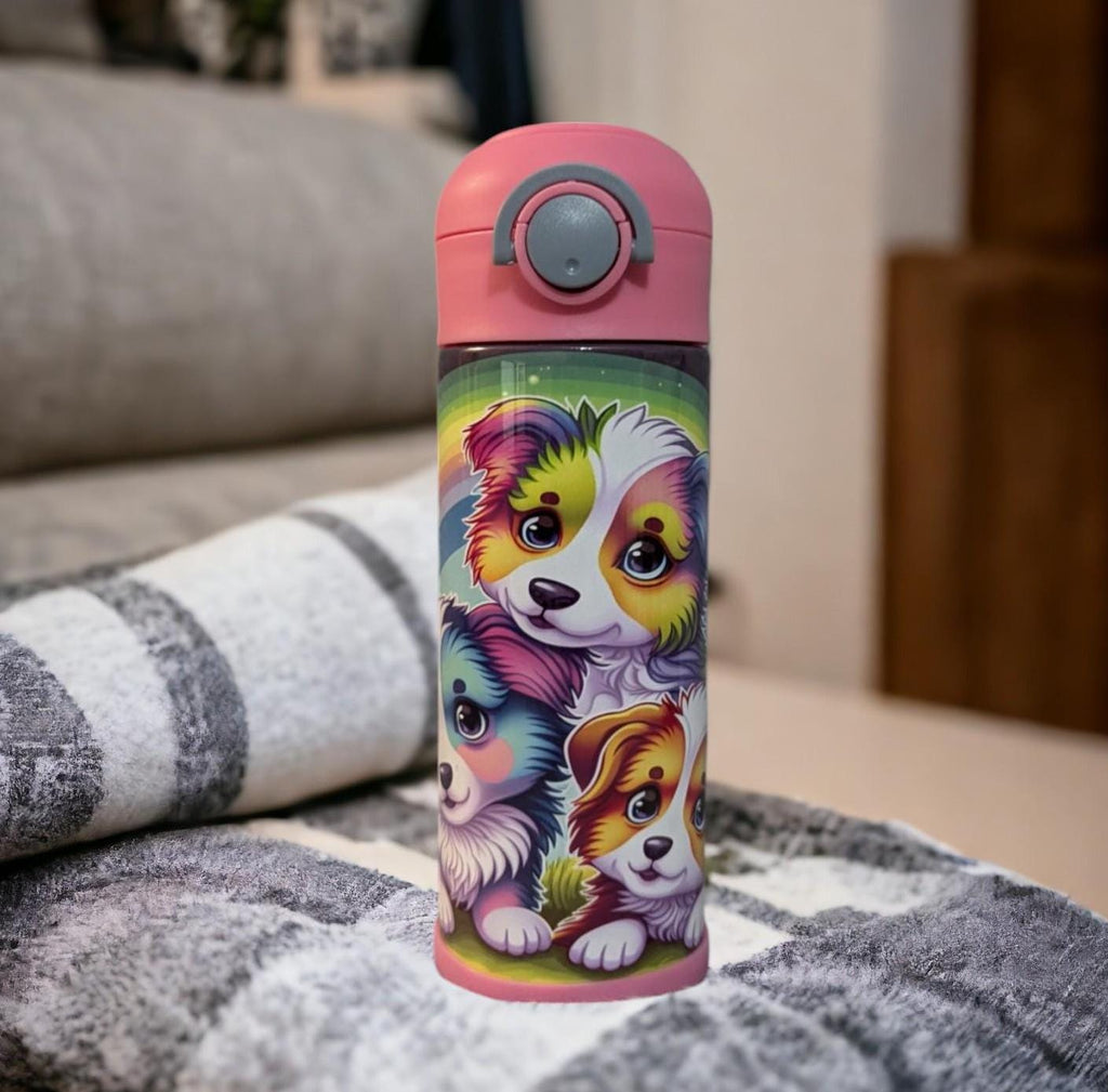 Kids Puppy Water Bottle 12oz With Reusable Straw Can Be Personalized
