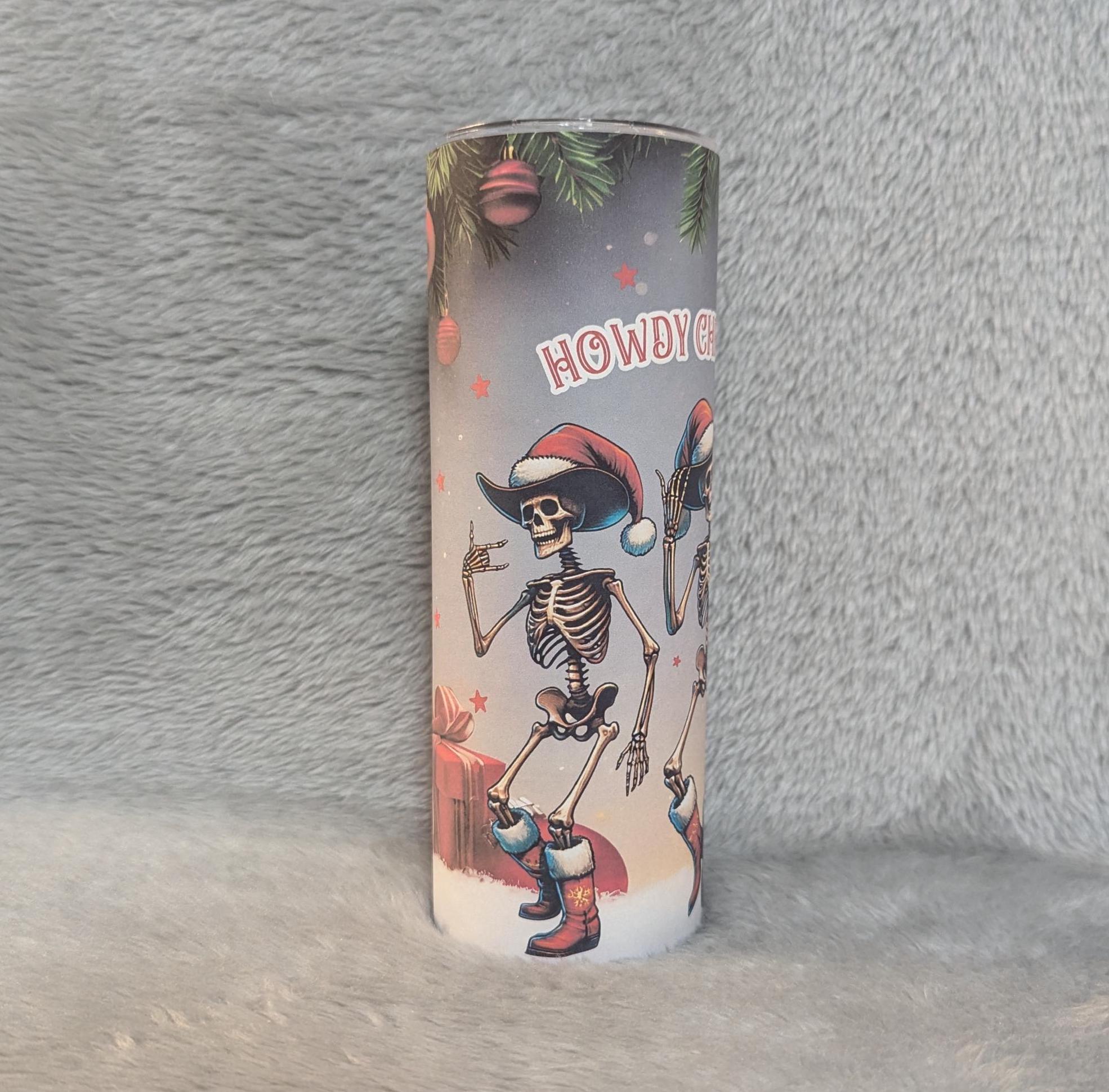 Howdy Christmas Skeleton Tumbler 20oz With Reusable Straw