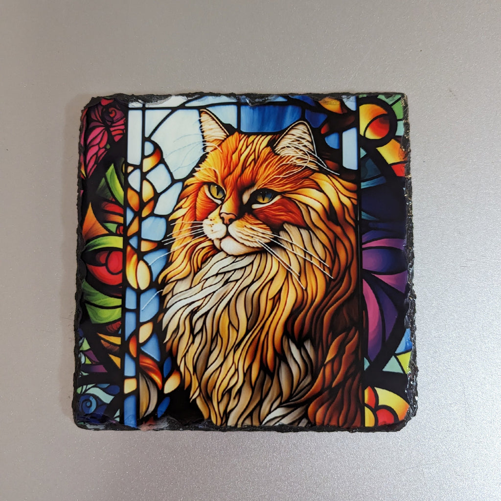 Slate Cat Picture With A Stained Glass Design Includes Display Legs
