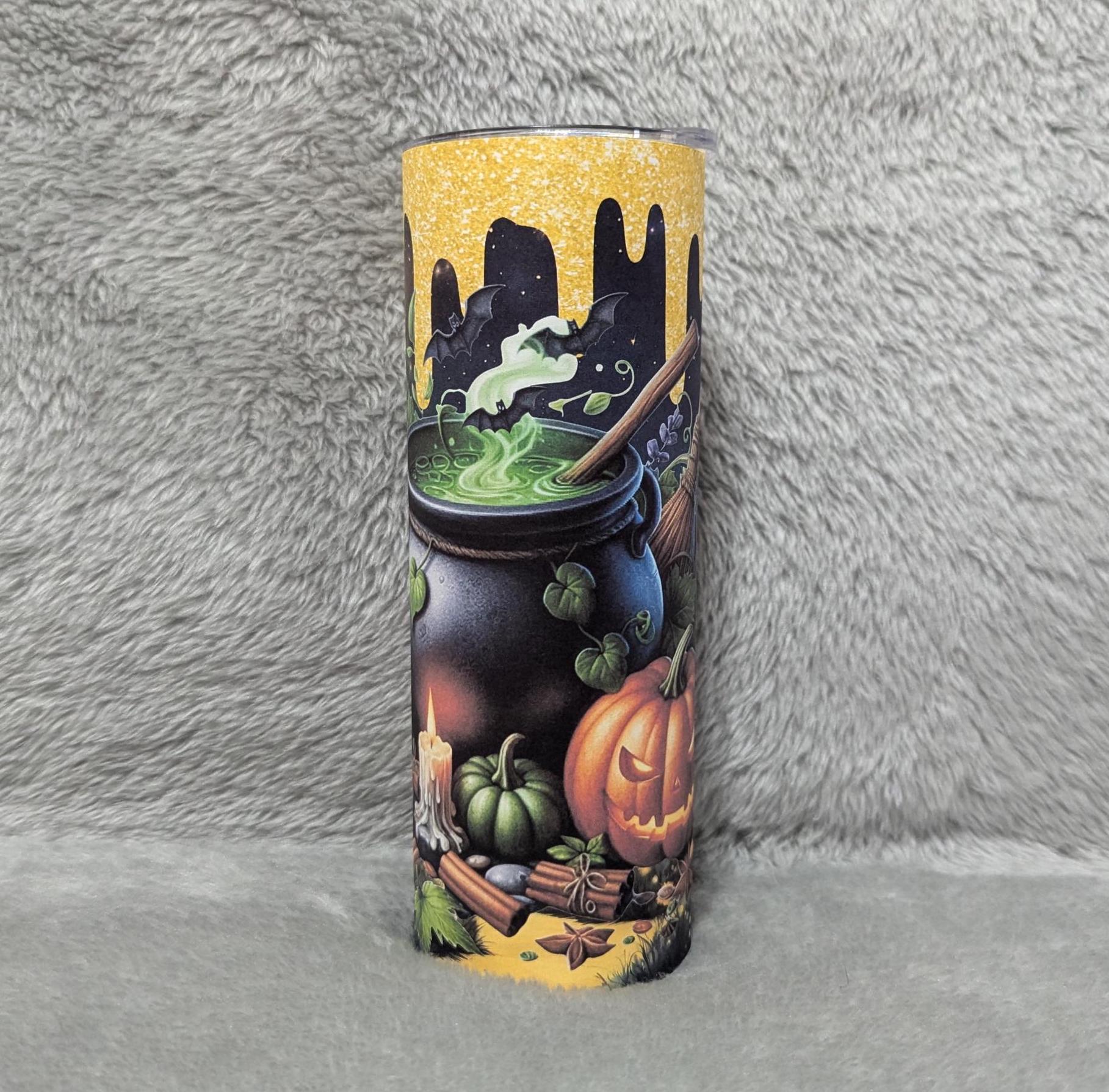 Witches Cauldron Halloween Tumbler 20oz With Reusable Straw, Can Be Personalized