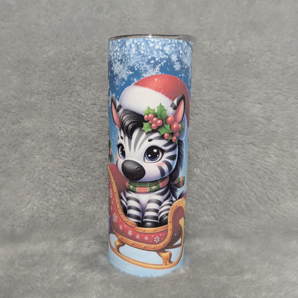 Christmas Zebra Tumbler 20oz With Reusable Straw, Can Be Personalized