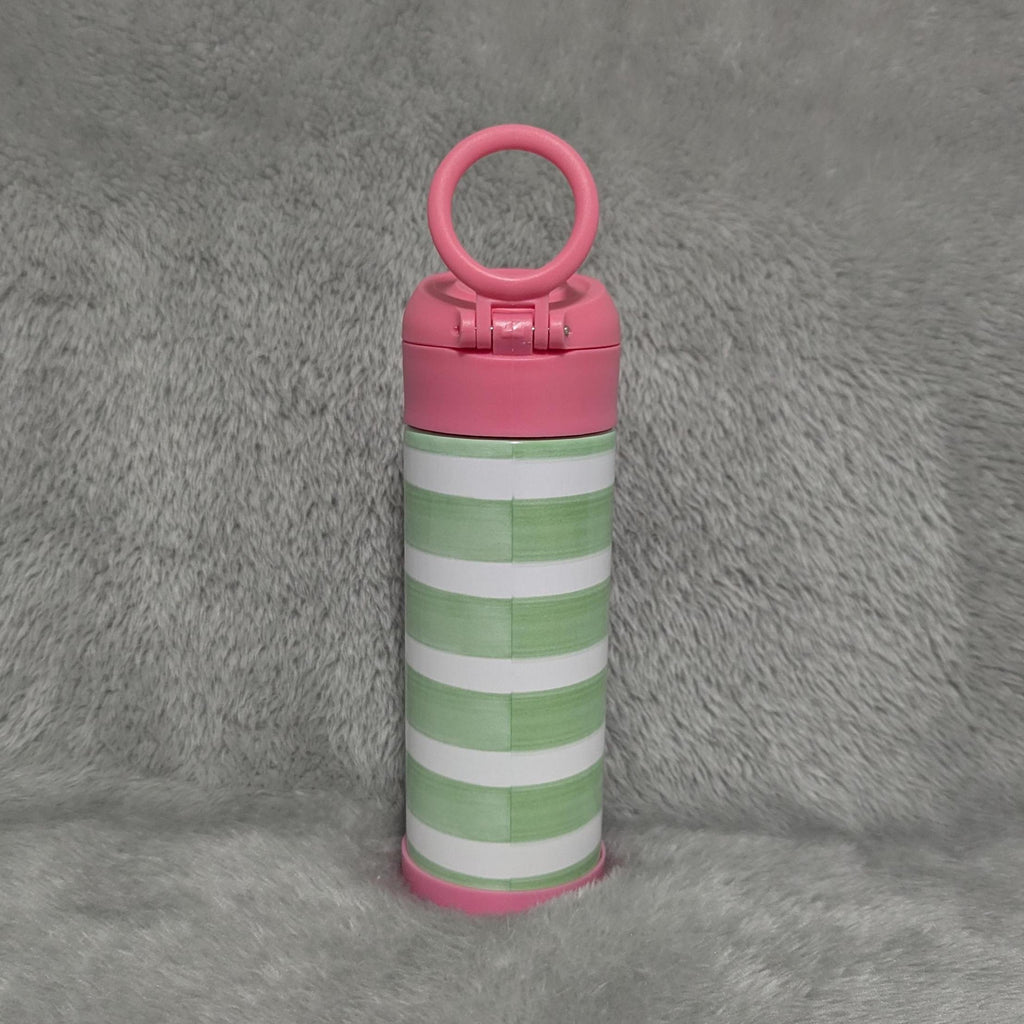 Kids Striped Water Bottle 12oz With Reusable Straw Can Be Personalized