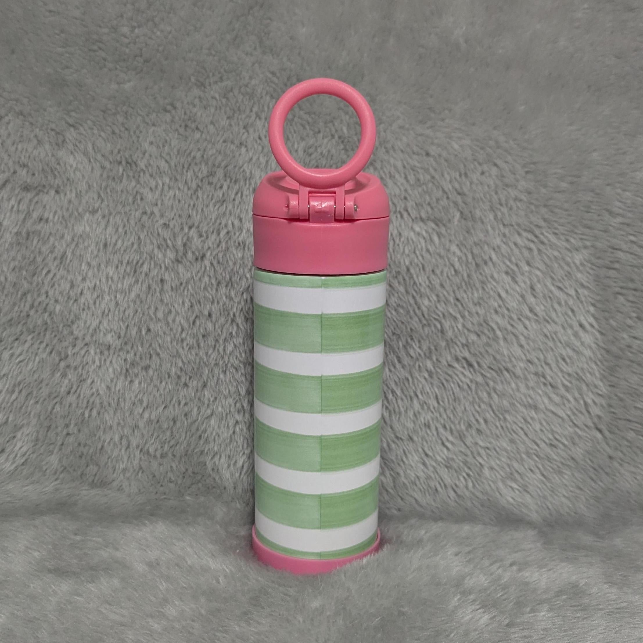 Kids Striped Water Bottle 12oz With Reusable Straw Can Be Personalized