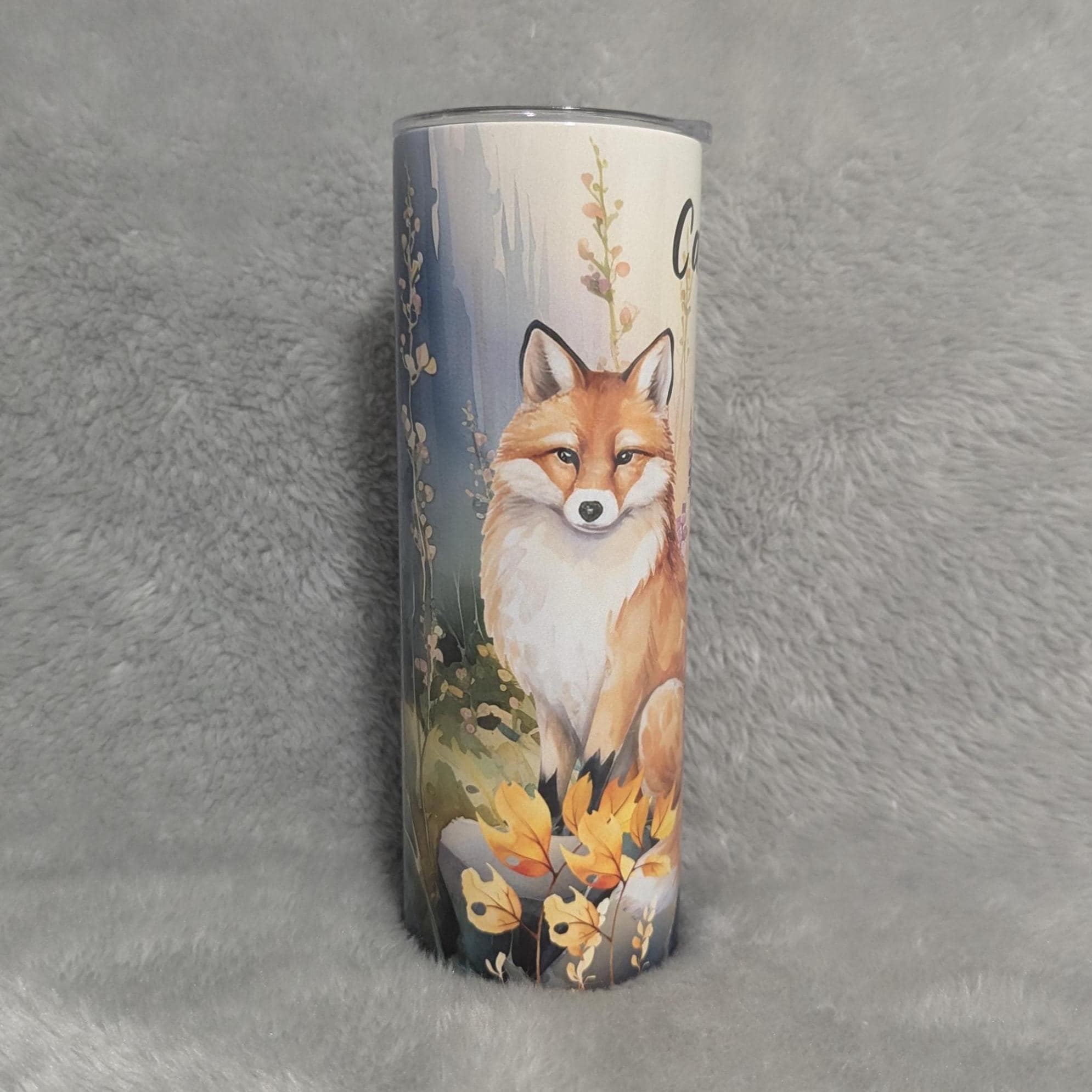 Fox Tumbler With A Family of Foxes 20oz With Reusable Straw, Can Be Personalized