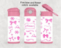 Kids Bow and Flowers Water Bottle 12oz With Reusable Straw Can Be Personalized