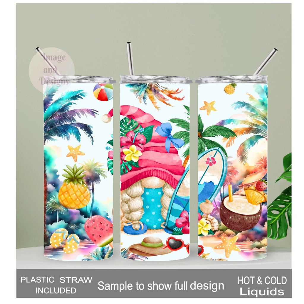 Beach Gnome Tumbler 20oz With Reusable Straw, Can Be Personalized