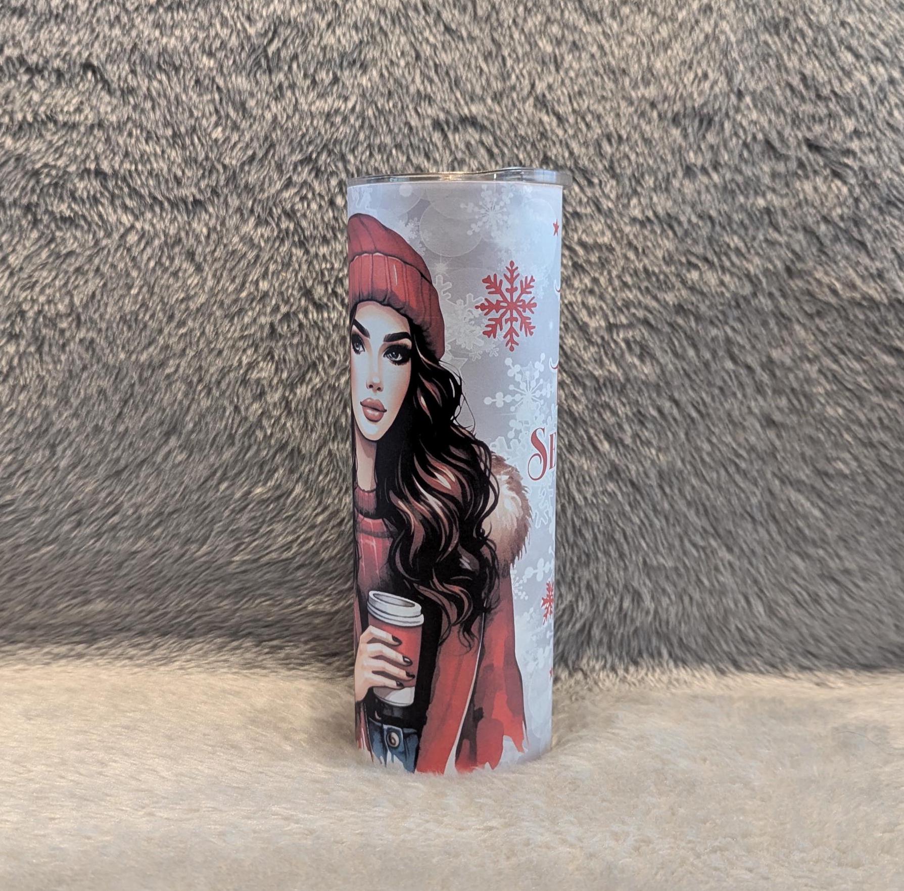 Tis The Season Girl Tumbler 20oz With Reusable Straw, Can Be Personalized