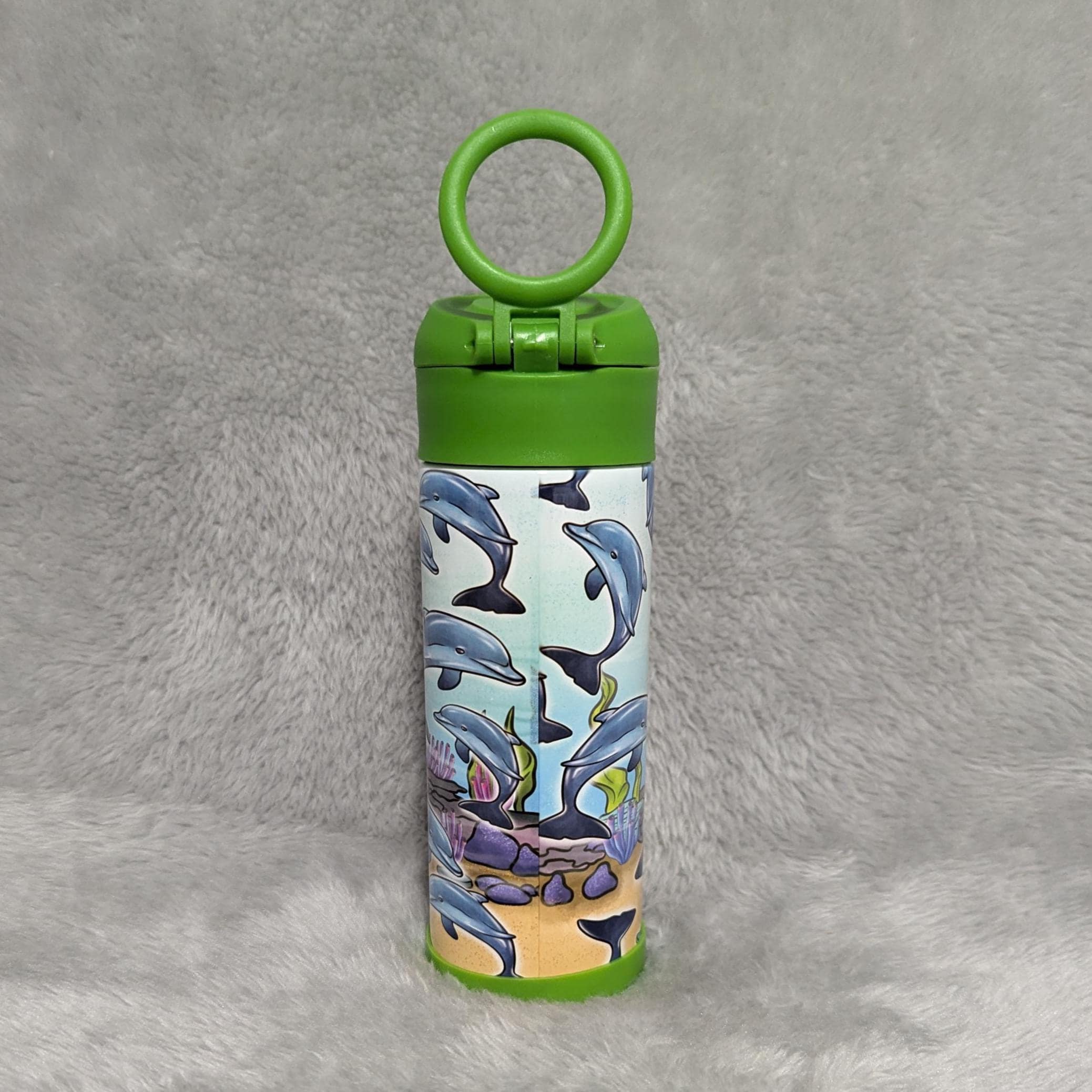 Kids Dolphin Water Bottle 12oz With Reusable Straw Can Be Personalized