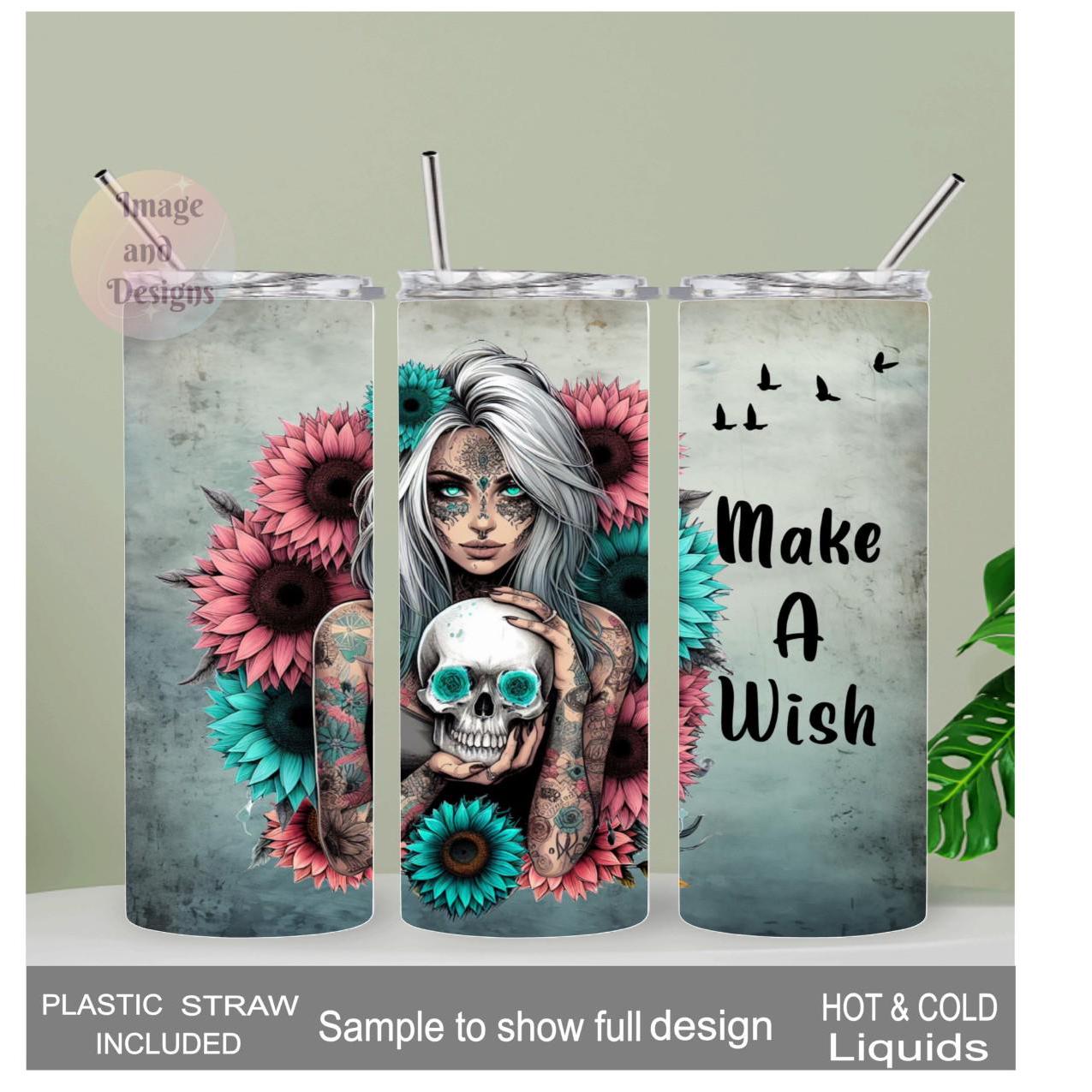 Make A Wish Boho Girl Tumbler 20oz With Reusable Straw, Can Be Personalized