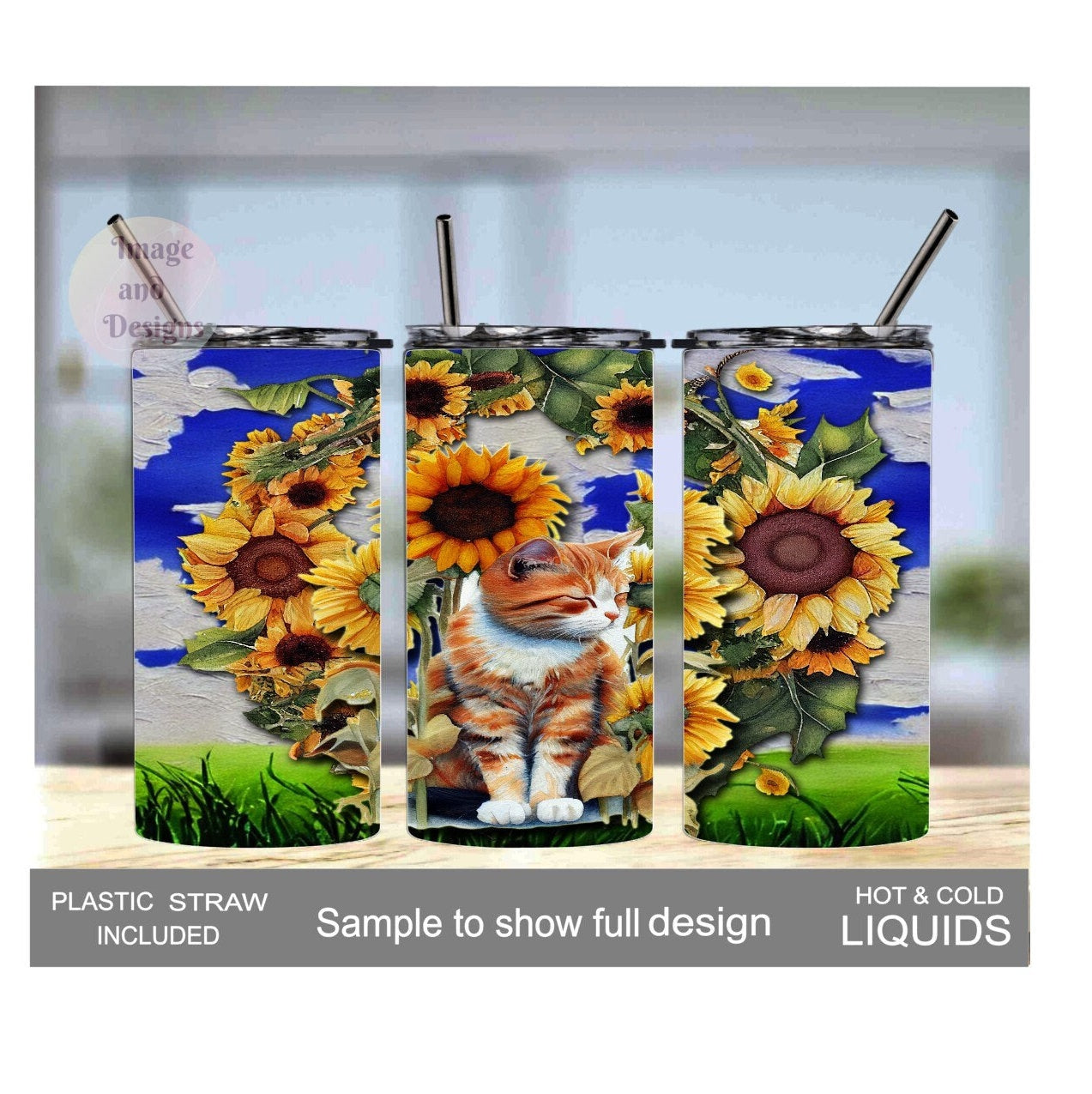 Kids Kitten Tumbler 20oz With Reusable Straw, Can Be Personalized