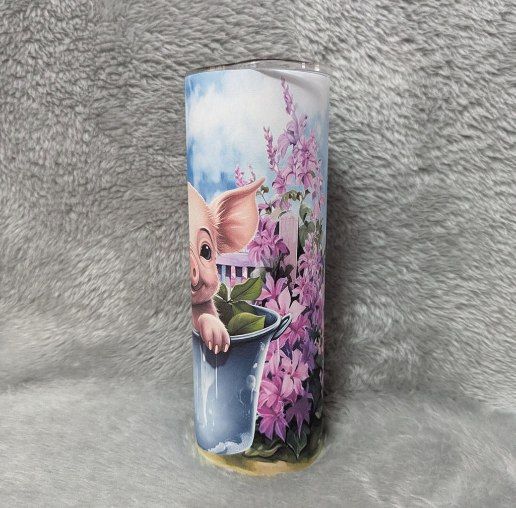 Cute Pig Tumbler 20oz With Reusable Straw, Can Be Personalized