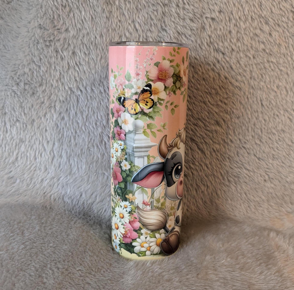 Cow with Daisies Tumbler 20oz With Reusable Straw, Can Be Personalized