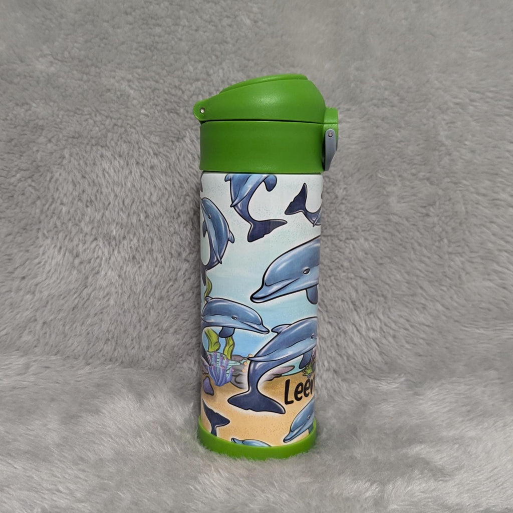 Kids Dolphin Water Bottle 12oz With Reusable Straw Can Be Personalized