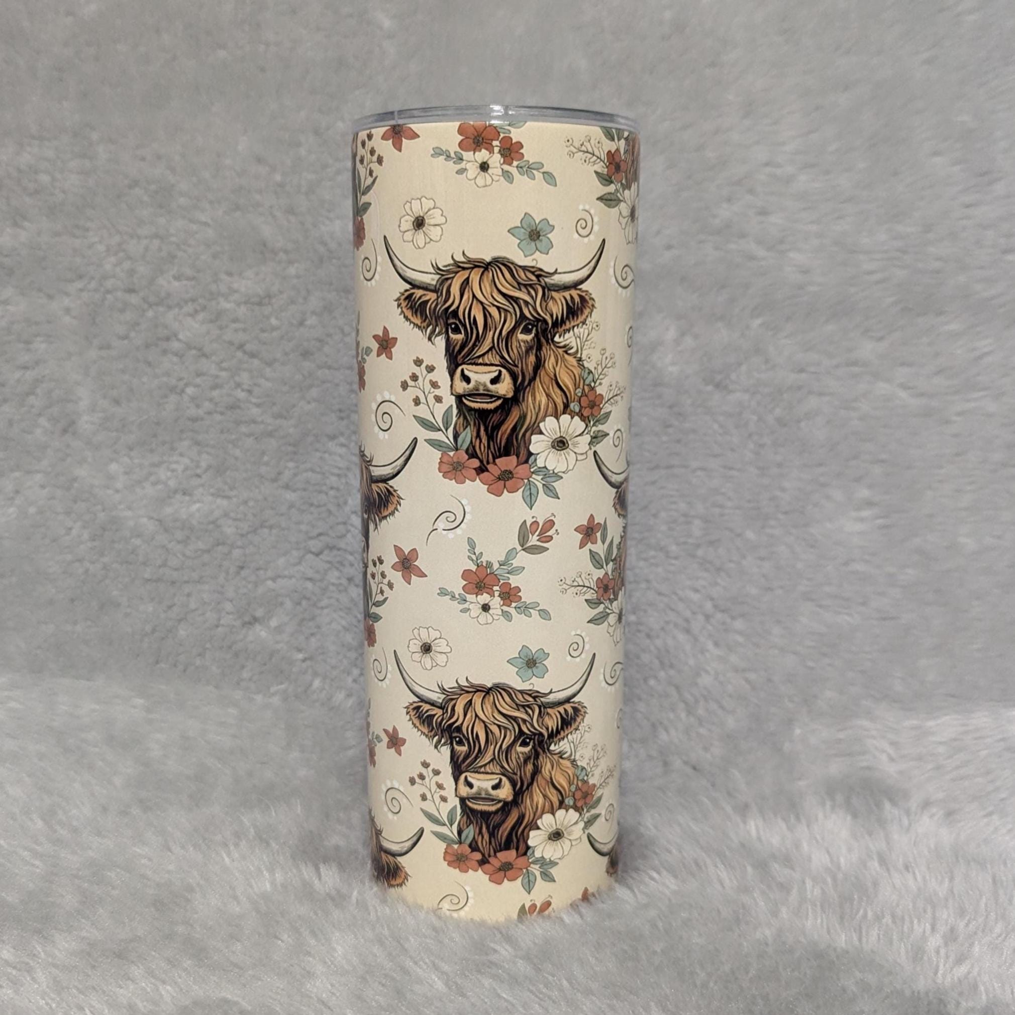 Boho Highland Cow Tumbler 20oz With Reusable Straw, Can Be Personalized