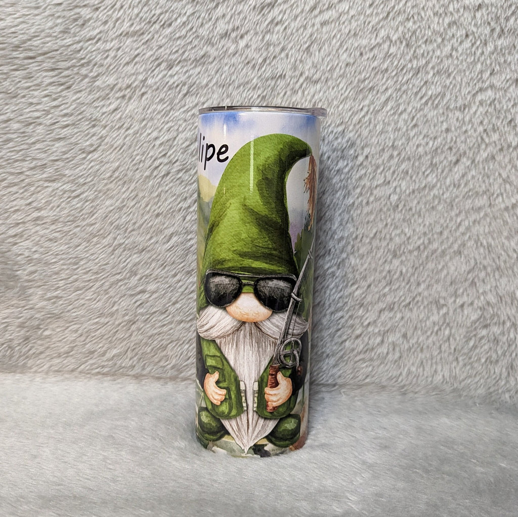 Fishing Gnome Tumbler 20oz With Reusable Straw, Can Be Personalized