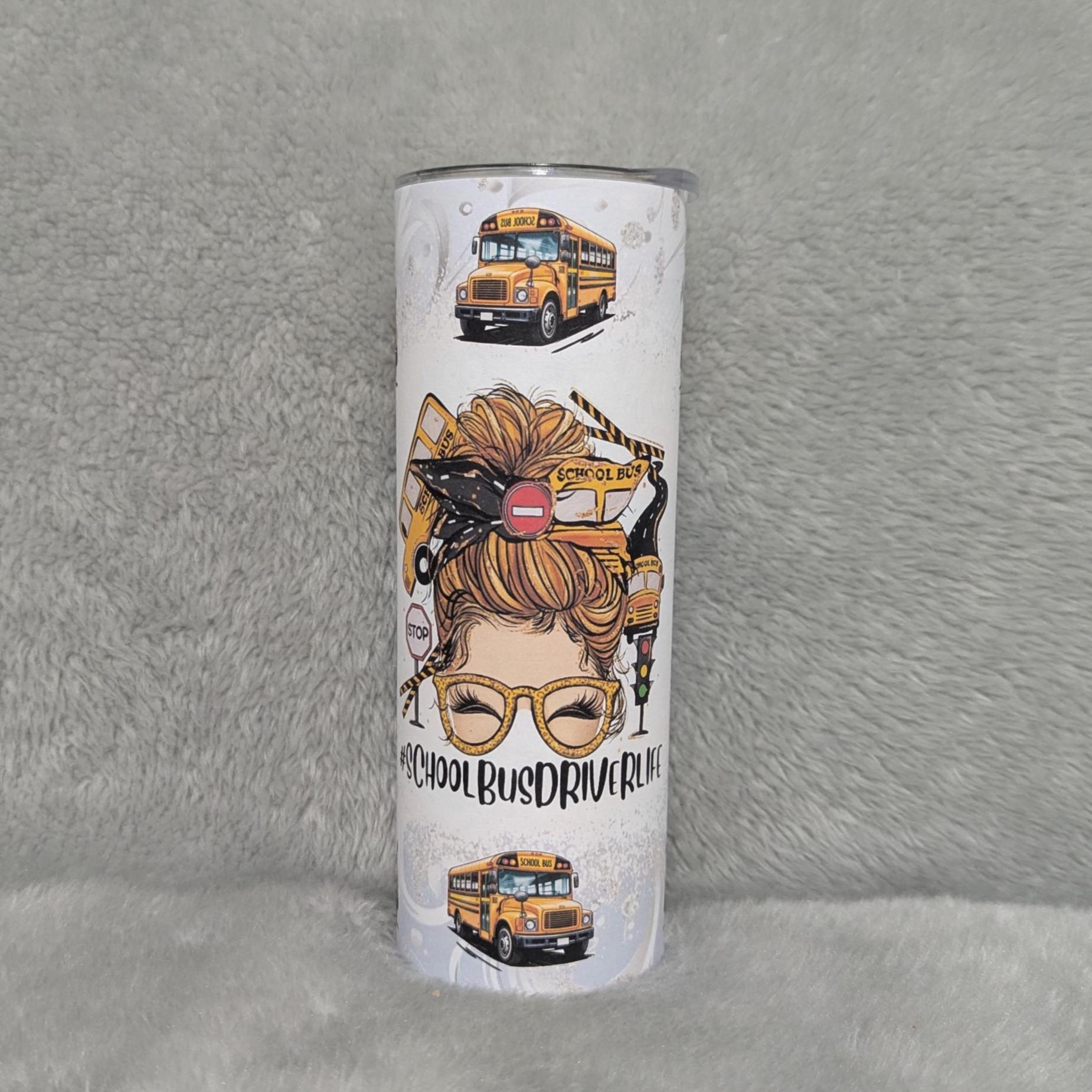 School Bus Driver Tumbler 20oz With Reusable Straw, Can Be Personalized