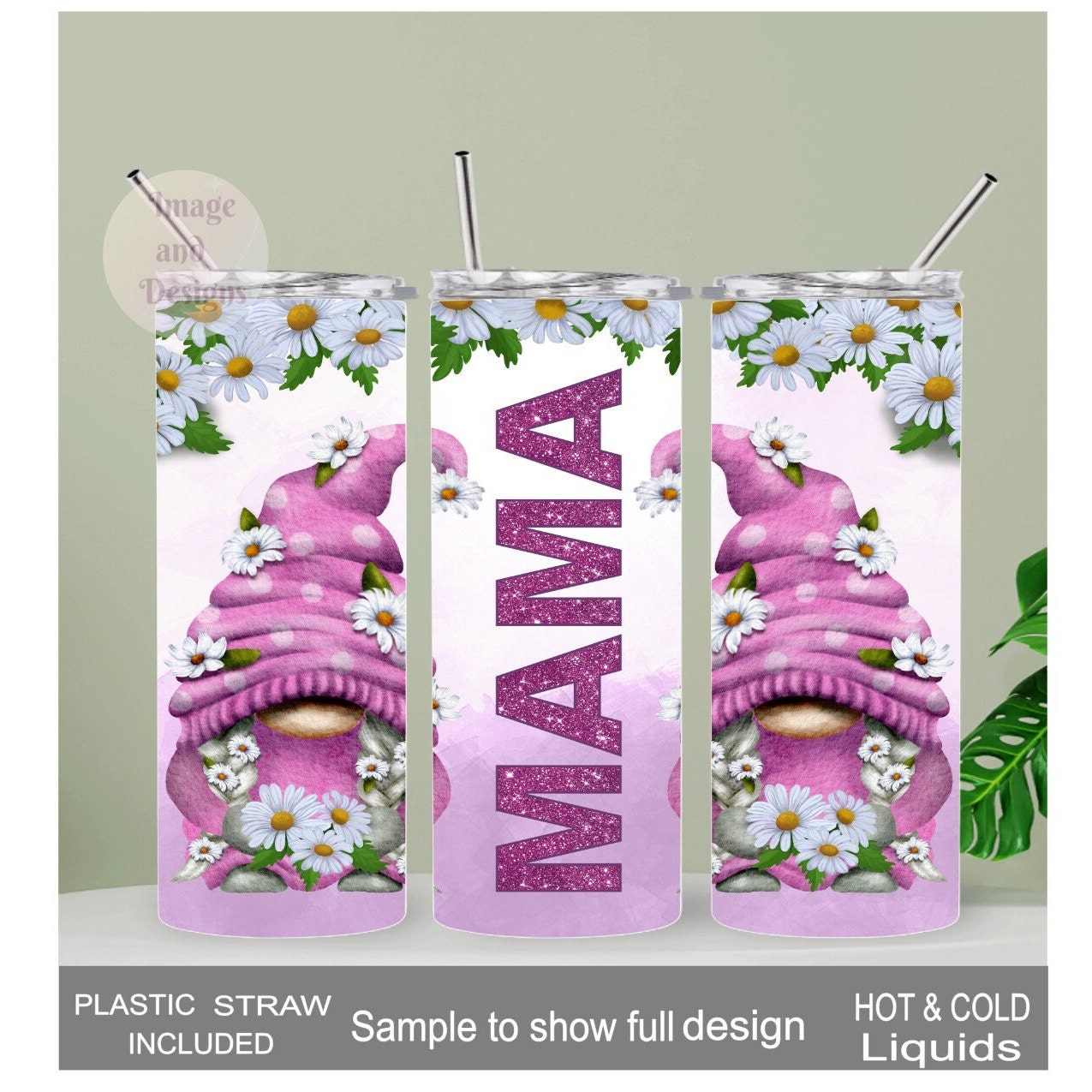 Gnome Tumbler with Gnomes and Daisies 20oz With Reusable Straw, Can Be Personalized