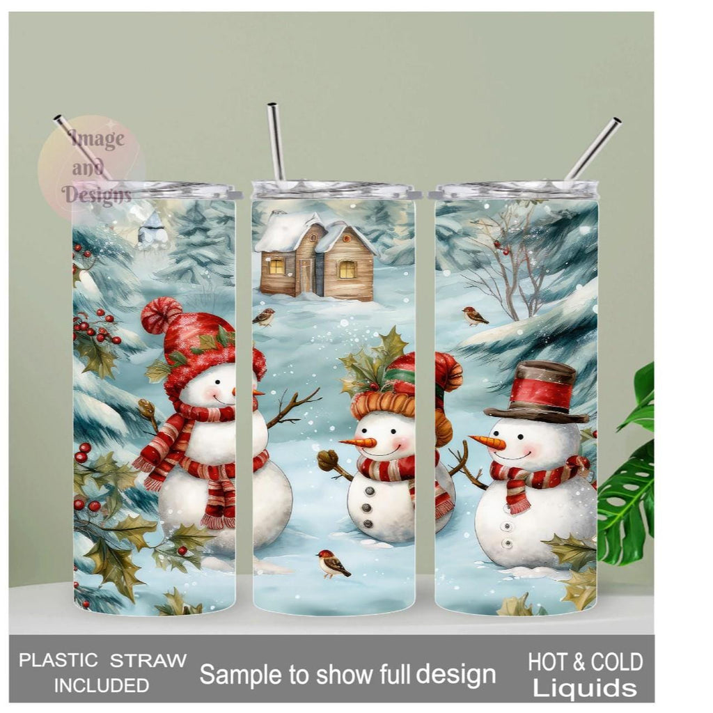 Festive Snowman Tumbler 20oz With Reusable Straw, Can Be Personalized
