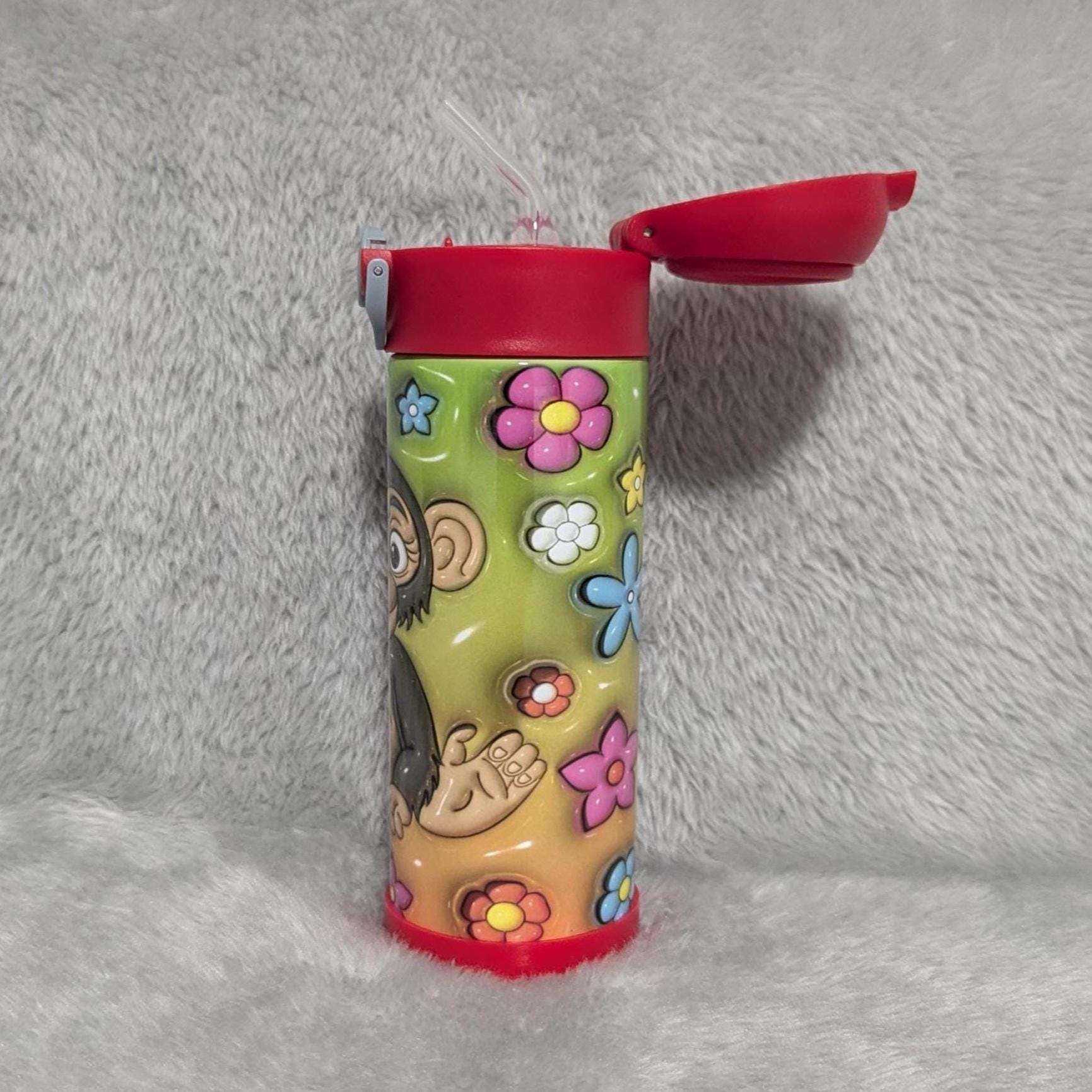Kids Monkey Water Bottle 12oz With Reusable Straw Can Be Personalized