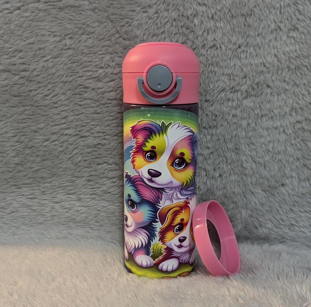 Kids Puppy Water Bottle 12oz With Reusable Straw Can Be Personalized