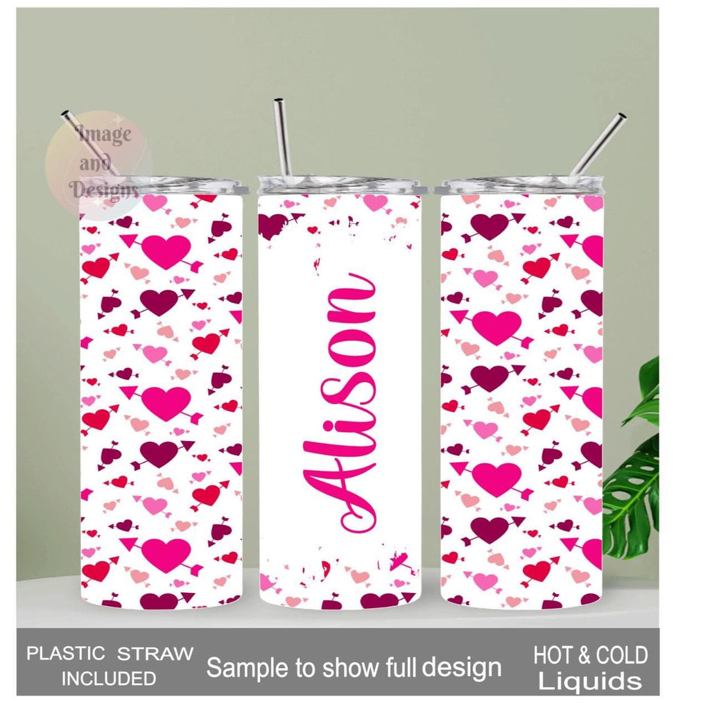 Personalized Heart Tumbler 20oz With Reusable Straw