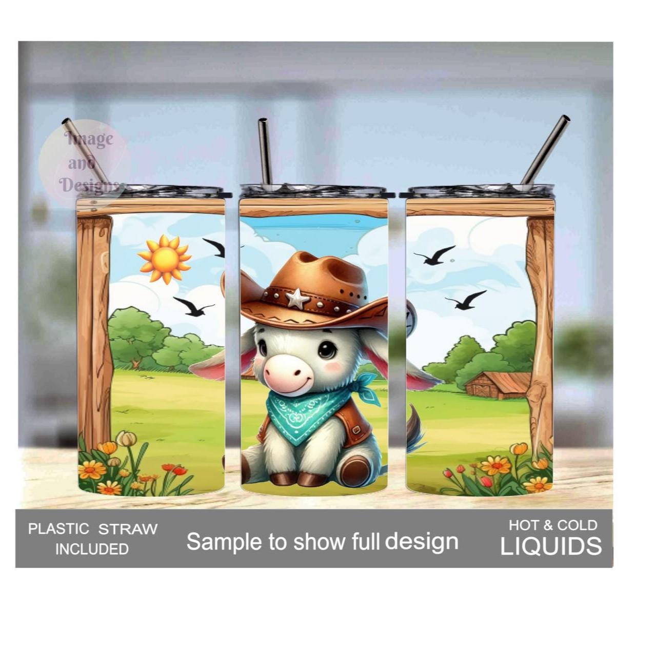 Kids Donkey Tumbler 15oz With Reusable Straw, Can Be Personalized