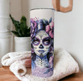 La Catrina Girl Tumbler With A Purple Glitter Design 20oz With Reusable Straw, Can Be Personalized