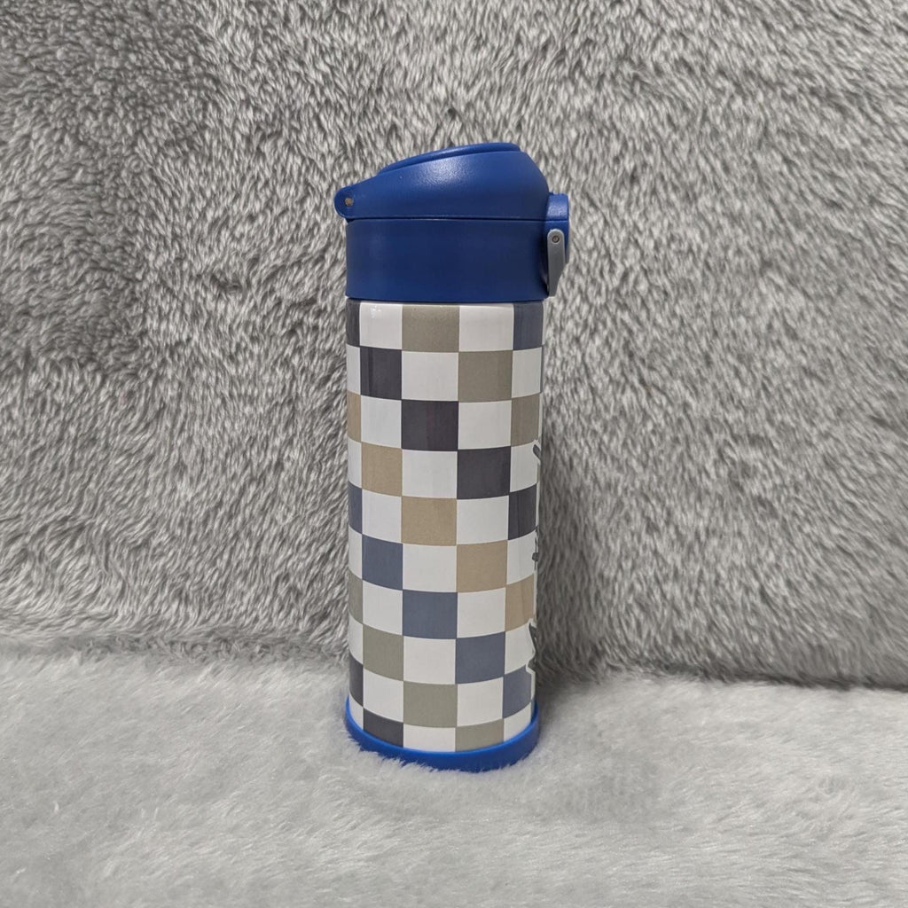 Kids Checkered Water Bottle 12oz With Reusable Straw Can Be Personalized