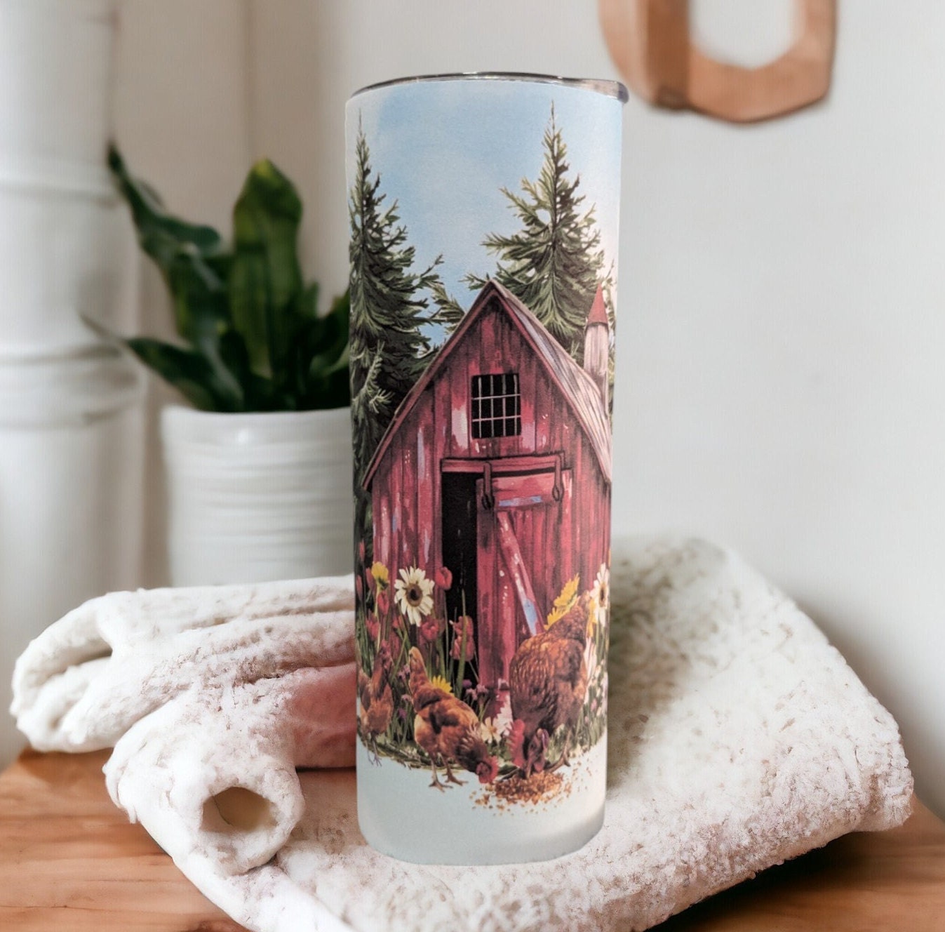 Farmhouse Chicken Tumbler 20oz With Reusable Straw, Can Be Personalized