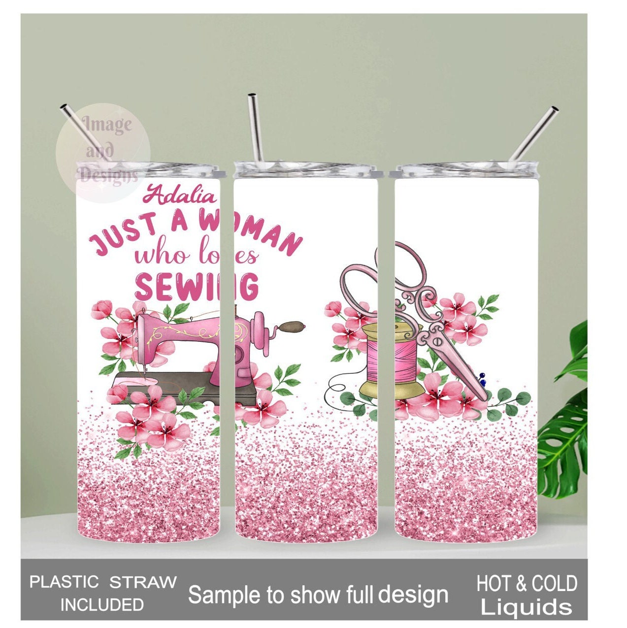 Just A Woman Who Loves Sewing Tumbler 20oz With Reusable Straw, Can Be Personalized