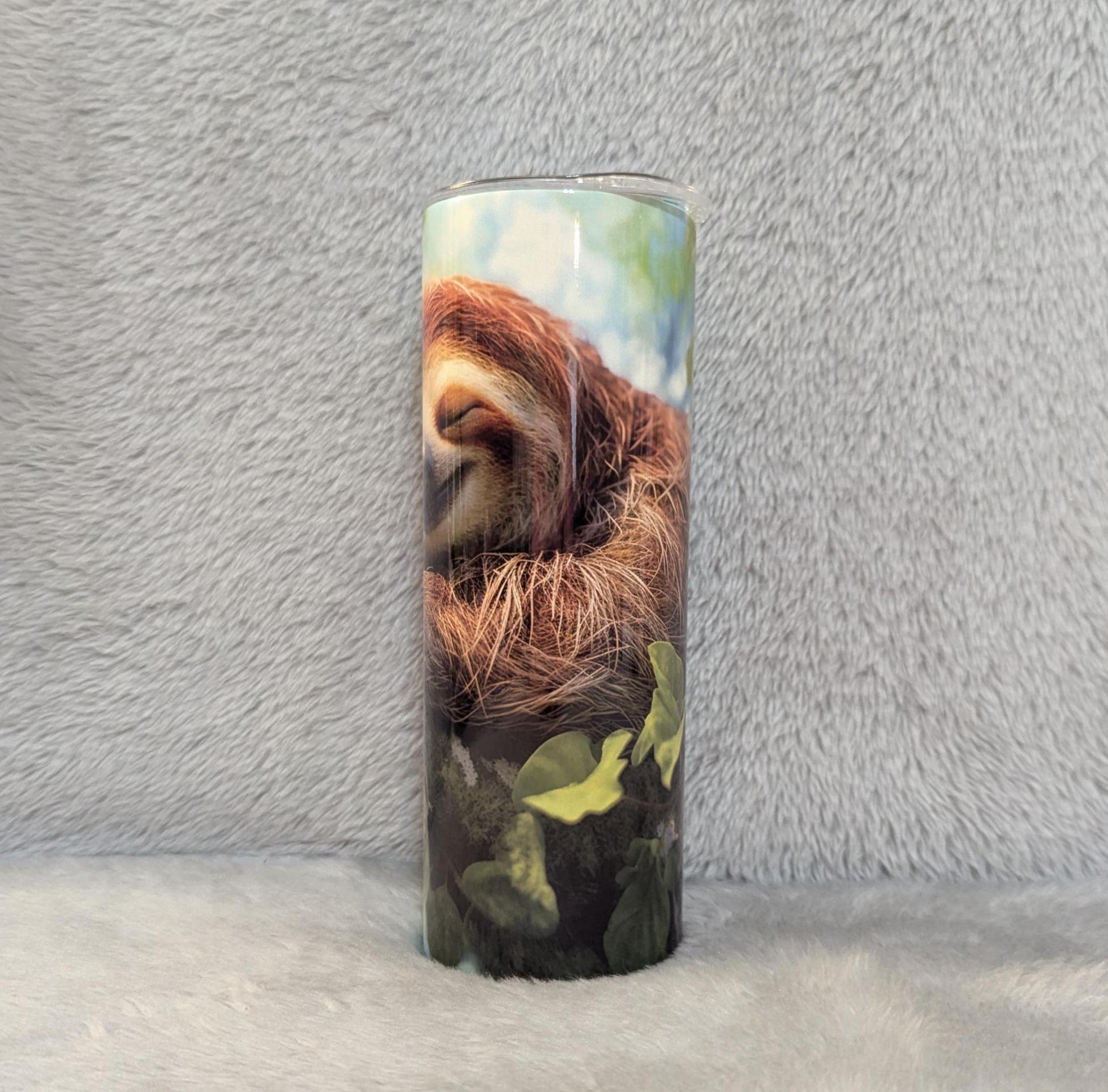 Sloth Tumbler with Sleepy Sloth 20oz With Reusable Straw, Can Be Personalized
