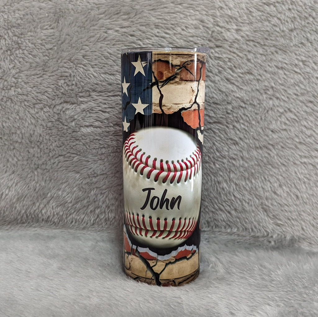 Baseball Tumbler 20oz With Reusable Straw, Can Be Personalized
