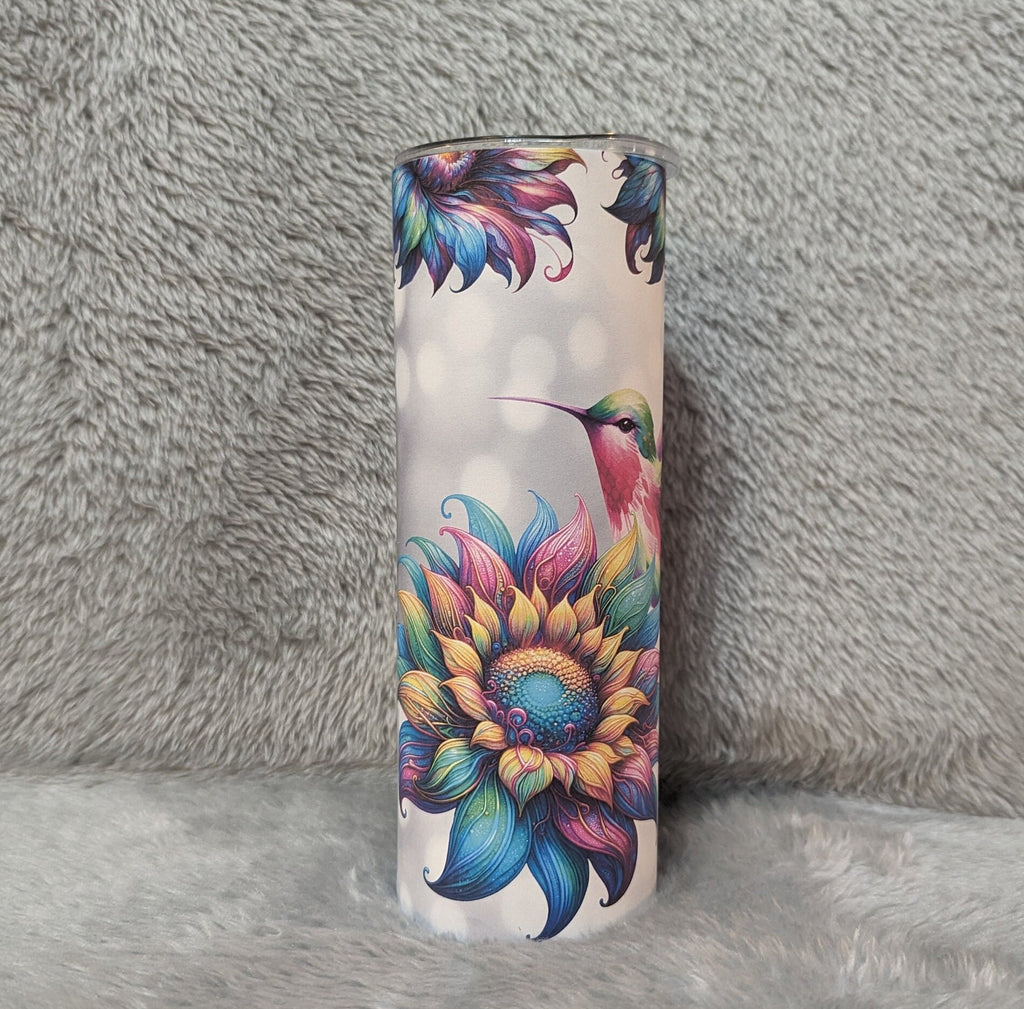 Hummingbird Tumbler with Colorful Sunflowers 20oz With Reusable Straw, Can Be Personalized