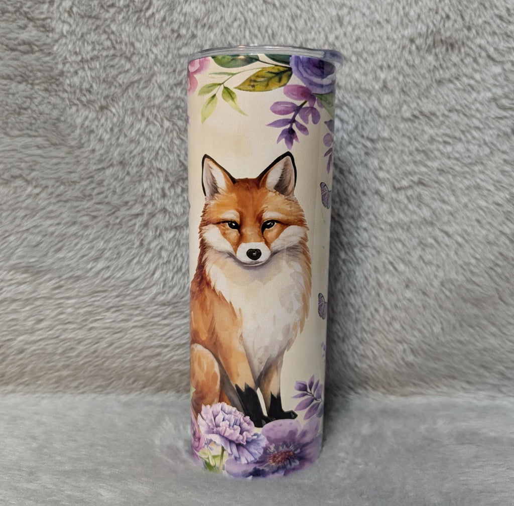 Floral Fox Tumbler 20oz With Reusable Straw, Can Be Personalized
