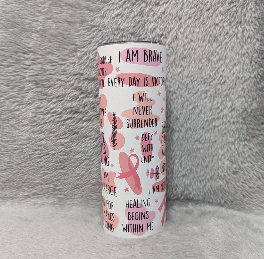 Breast Cancer Warrior Affirmations Tumbler 20oz With Reusable Straw