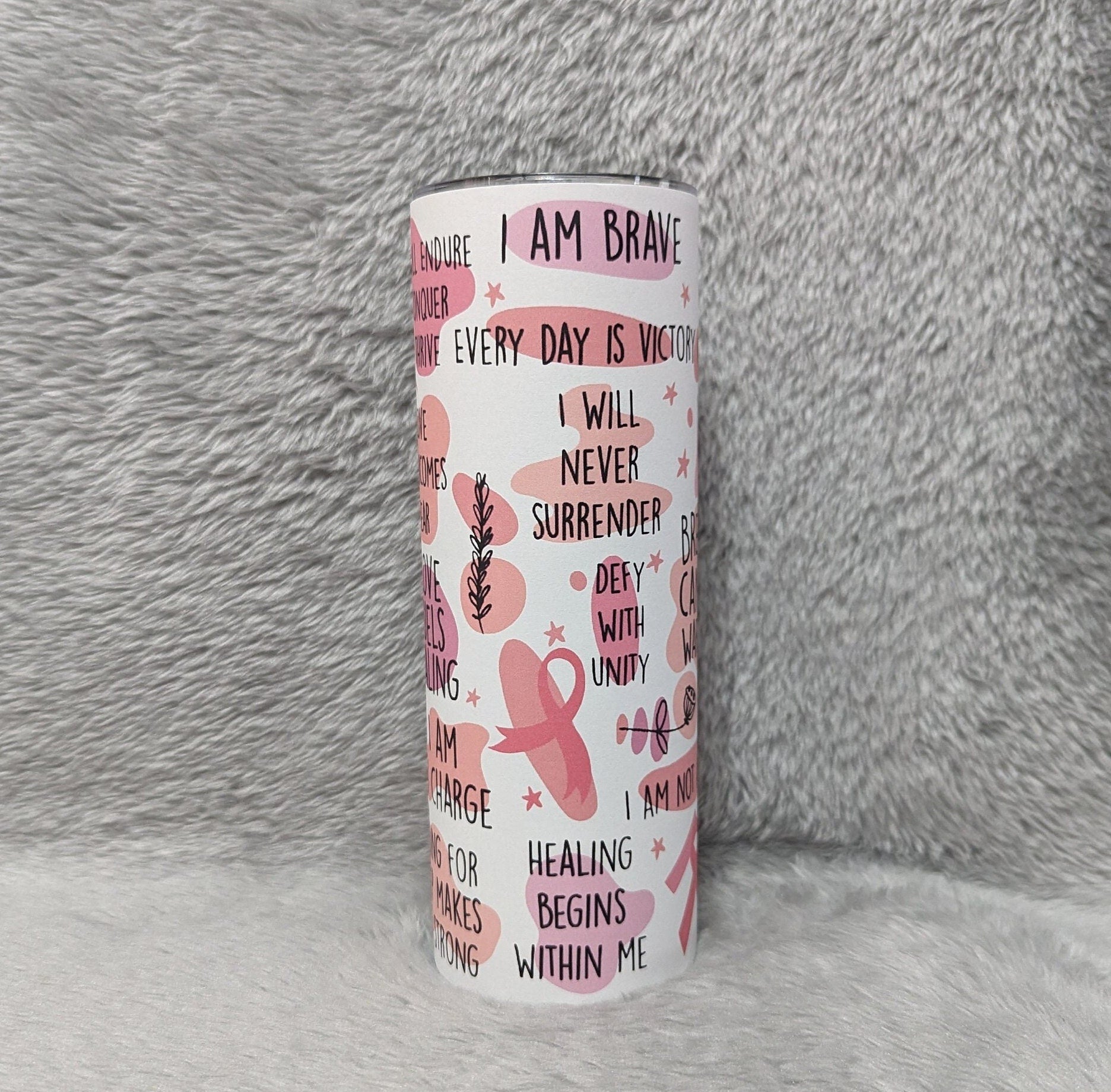 Breast Cancer Warrior Affirmations Tumbler 20oz With Reusable Straw