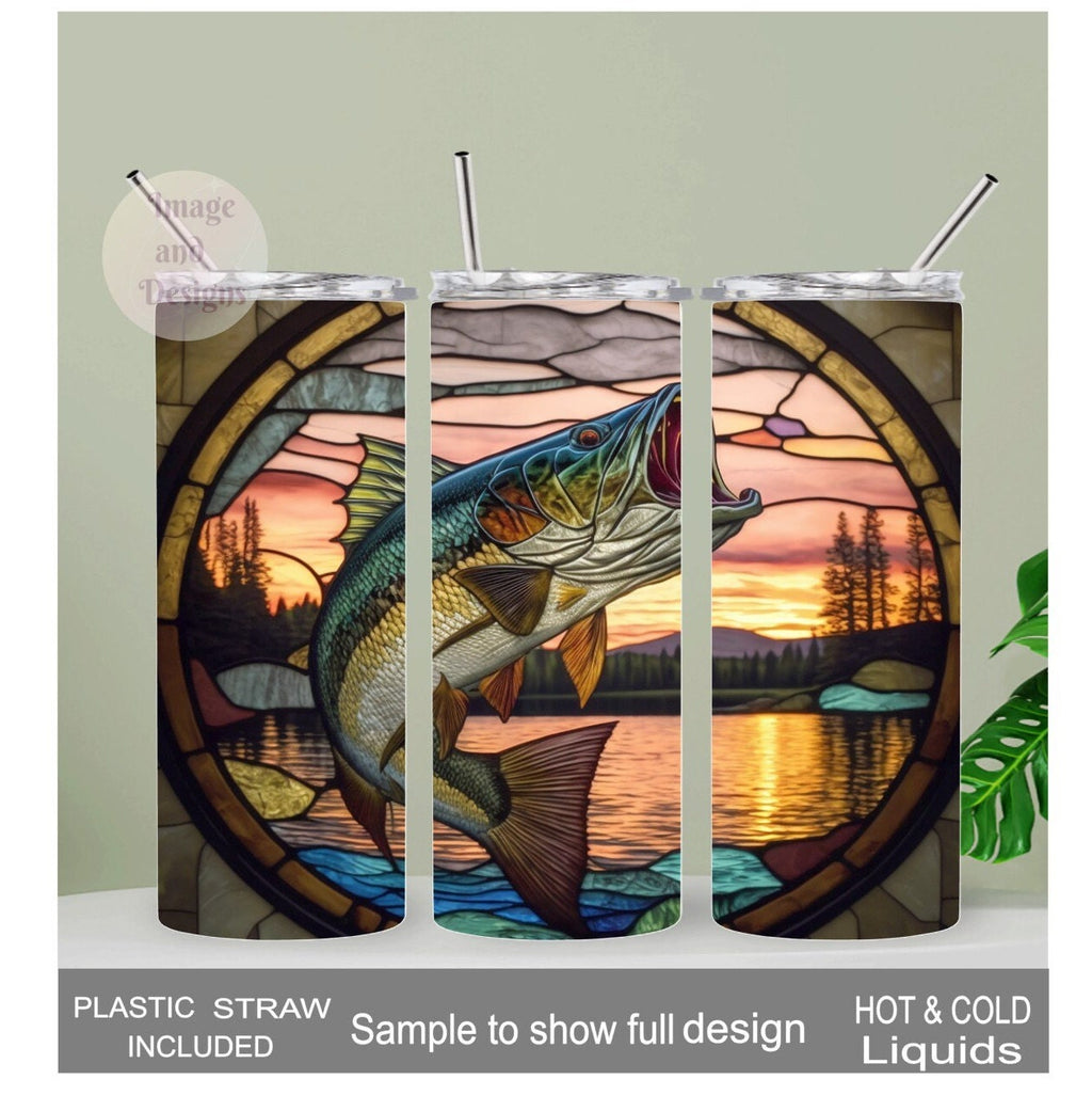 Stained Glass Design Fish Tumbler 20oz With Reusable Straw, Can Be Personalized