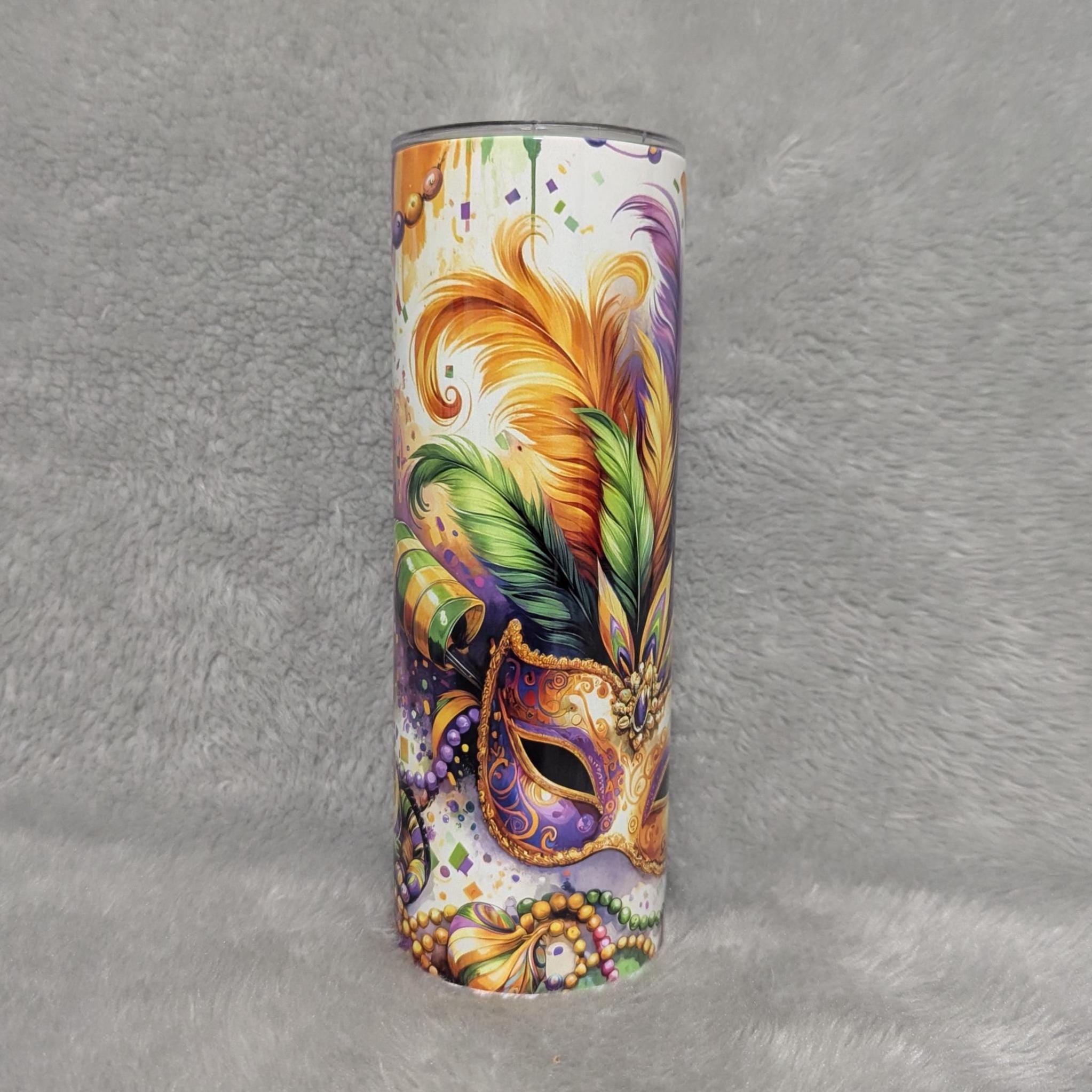 Mardi Gras Tumbler 20oz With Reusable Straw, Can Be Personalized