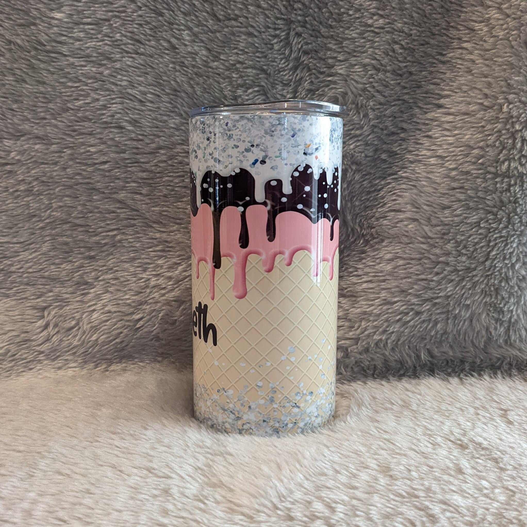Kids Ice Cream Tumbler 15oz With Reusable Straw, Can Be Personalized