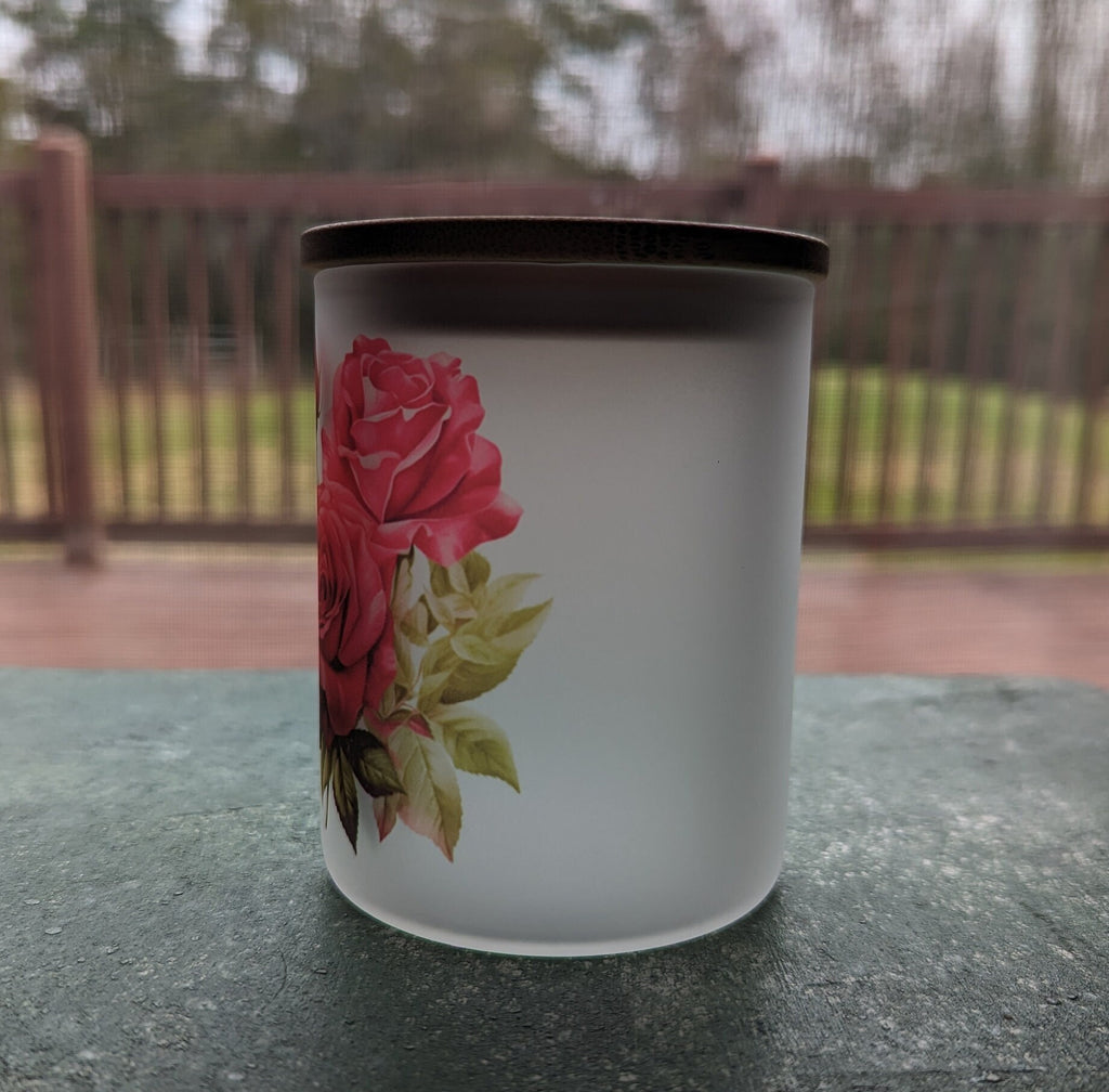 Romantic Red Rose Candle Holder with Bamboo Lid and Flickering Tea Light