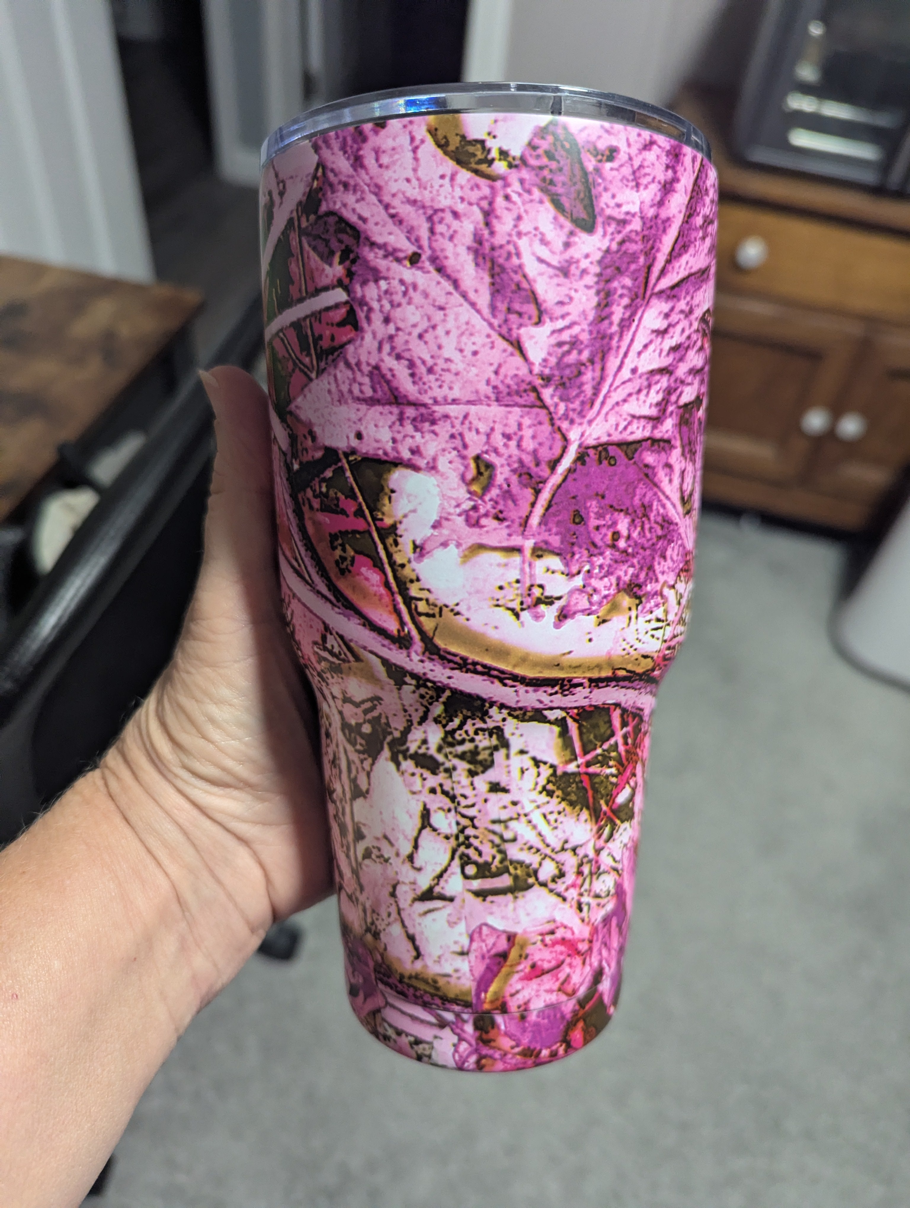 30oz Pink Camouflage Tumbler with Reusable Straw - Insulated Travel Mug
