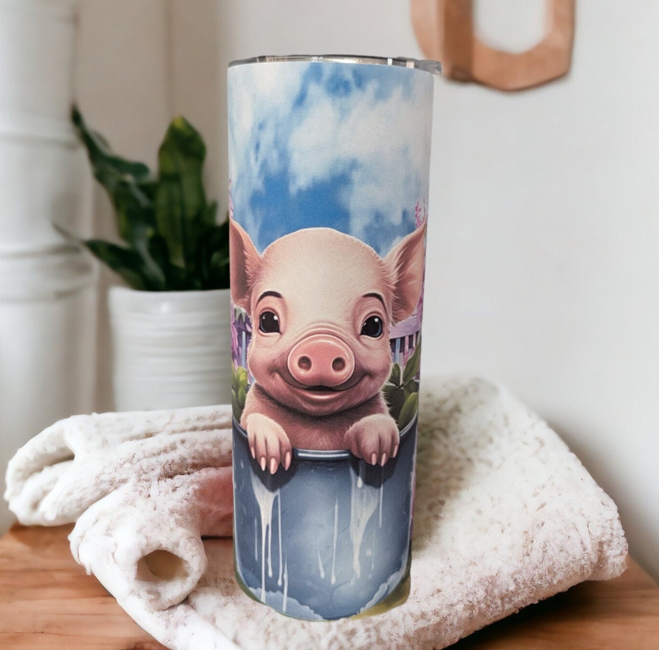 Cute Pig Tumbler 20oz With Reusable Straw, Can Be Personalized
